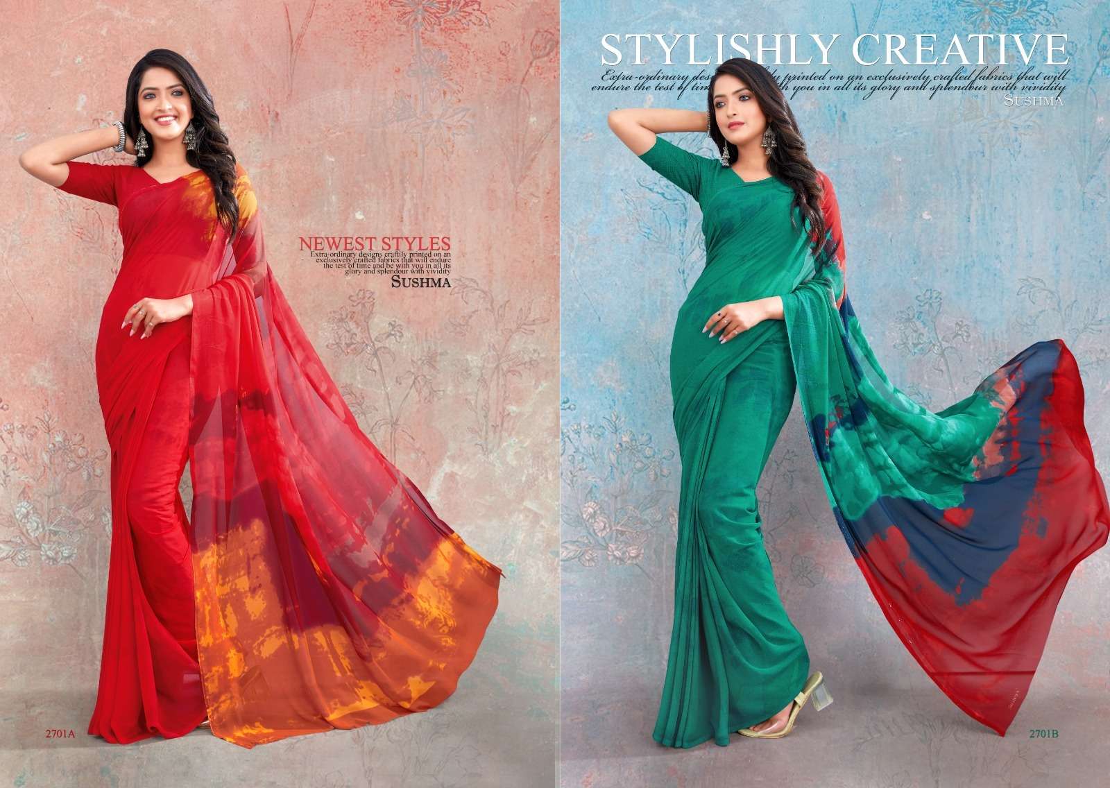 True Imagination By Sushma 2701-A To 2703-B Series Indian Traditional Wear Collection Beautiful Stylish Fancy Colorful Party Wear & Occasional Wear Georgette Sarees At Wholesale Price