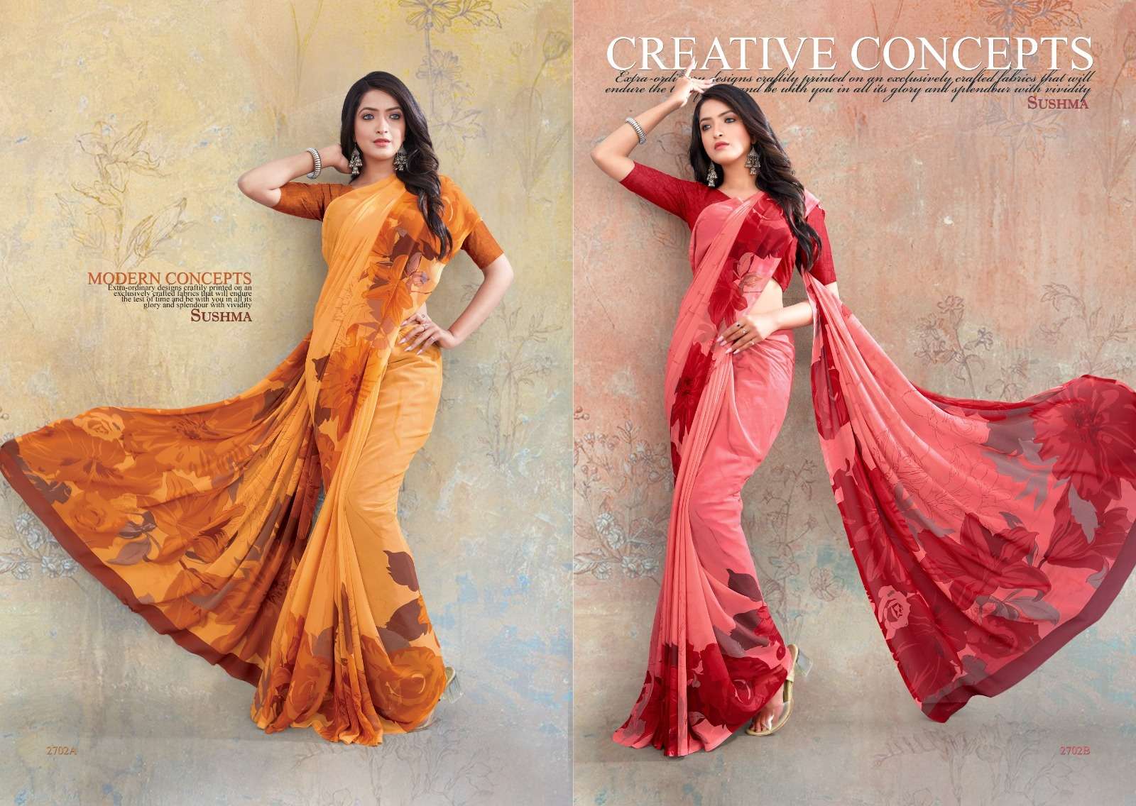 True Imagination By Sushma 2701-A To 2703-B Series Indian Traditional Wear Collection Beautiful Stylish Fancy Colorful Party Wear & Occasional Wear Georgette Sarees At Wholesale Price