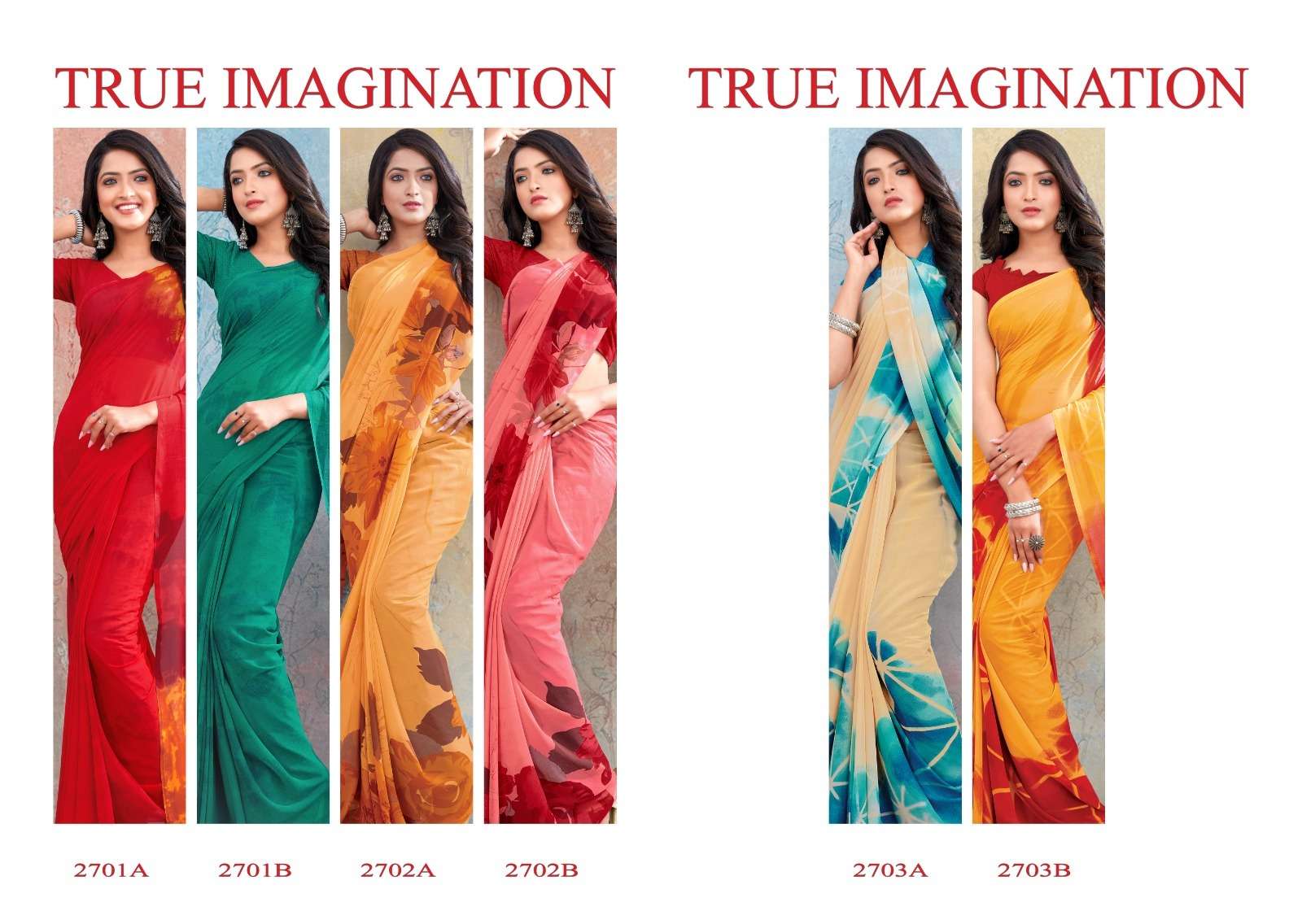 True Imagination By Sushma 2701-A To 2703-B Series Indian Traditional Wear Collection Beautiful Stylish Fancy Colorful Party Wear & Occasional Wear Georgette Sarees At Wholesale Price