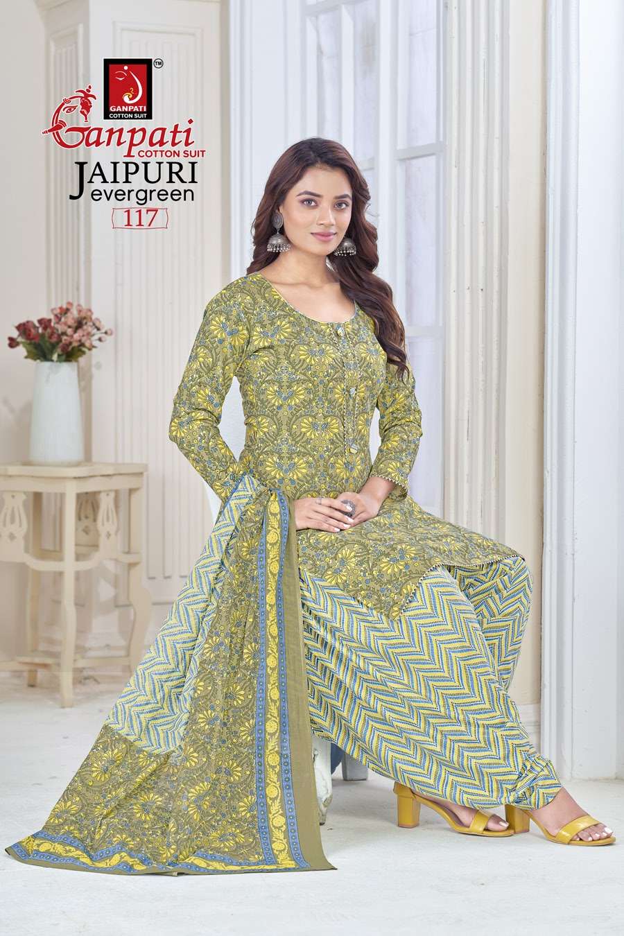 Jaipuri Evergreen Vol-1 By Ganpati Cotton Suit 101 To 120 Series Designer Festive Suits Beautiful Stylish Fancy Colorful Party Wear & Occasional Wear Pure Cotton Print Dresses At Wholesale Price