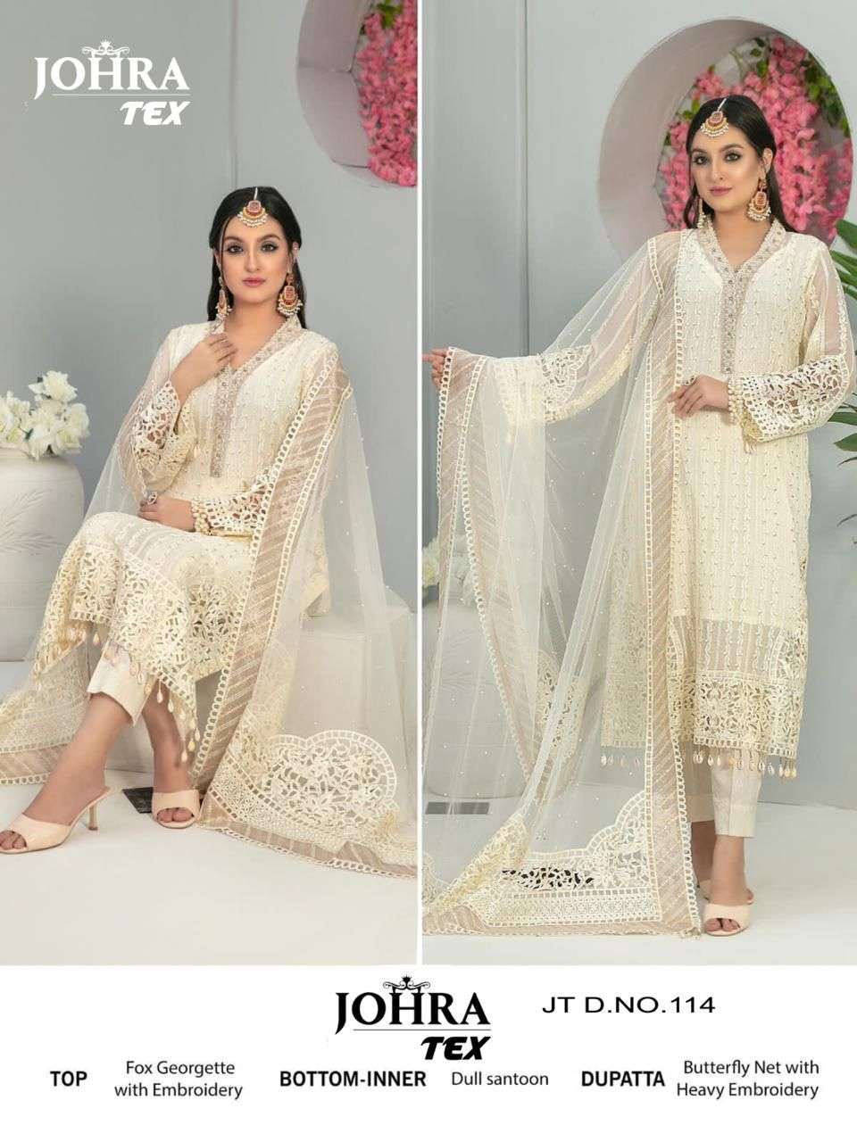 Johra Hit Design 114 By Johra Tex Designer Suits Beautiful Fancy Colorful Stylish Party Wear & Occasional Wear Faux Georgette Embroidered Dresses At Wholesale Price