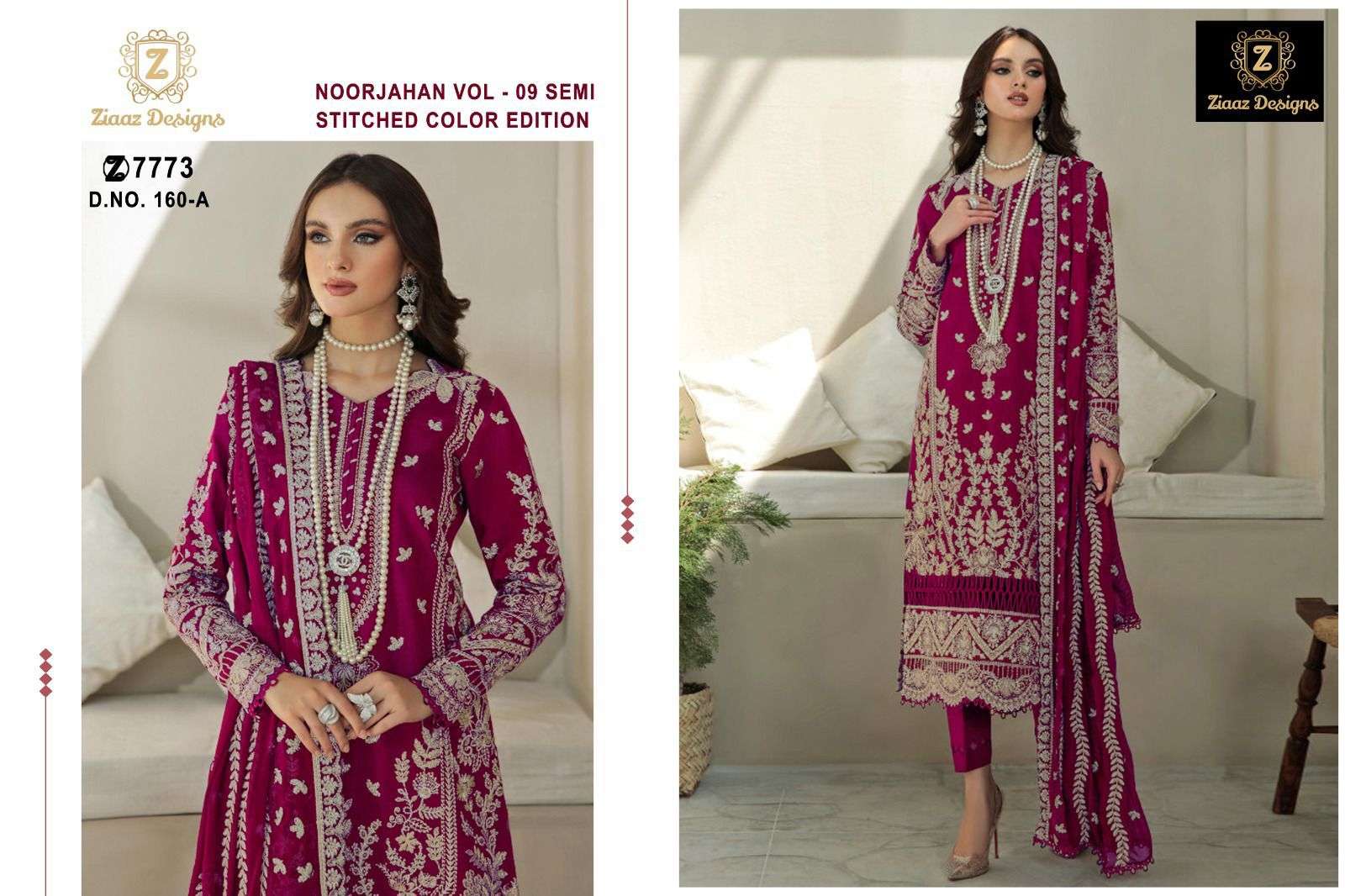 Noorjahan Vol-9 By Ziaaz Designs 160-A To 160-D Series Beautiful Pakistani Suits Colorful Stylish Fancy Casual Wear & Ethnic Wear Organza Embroidered Dresses At Wholesale Price
