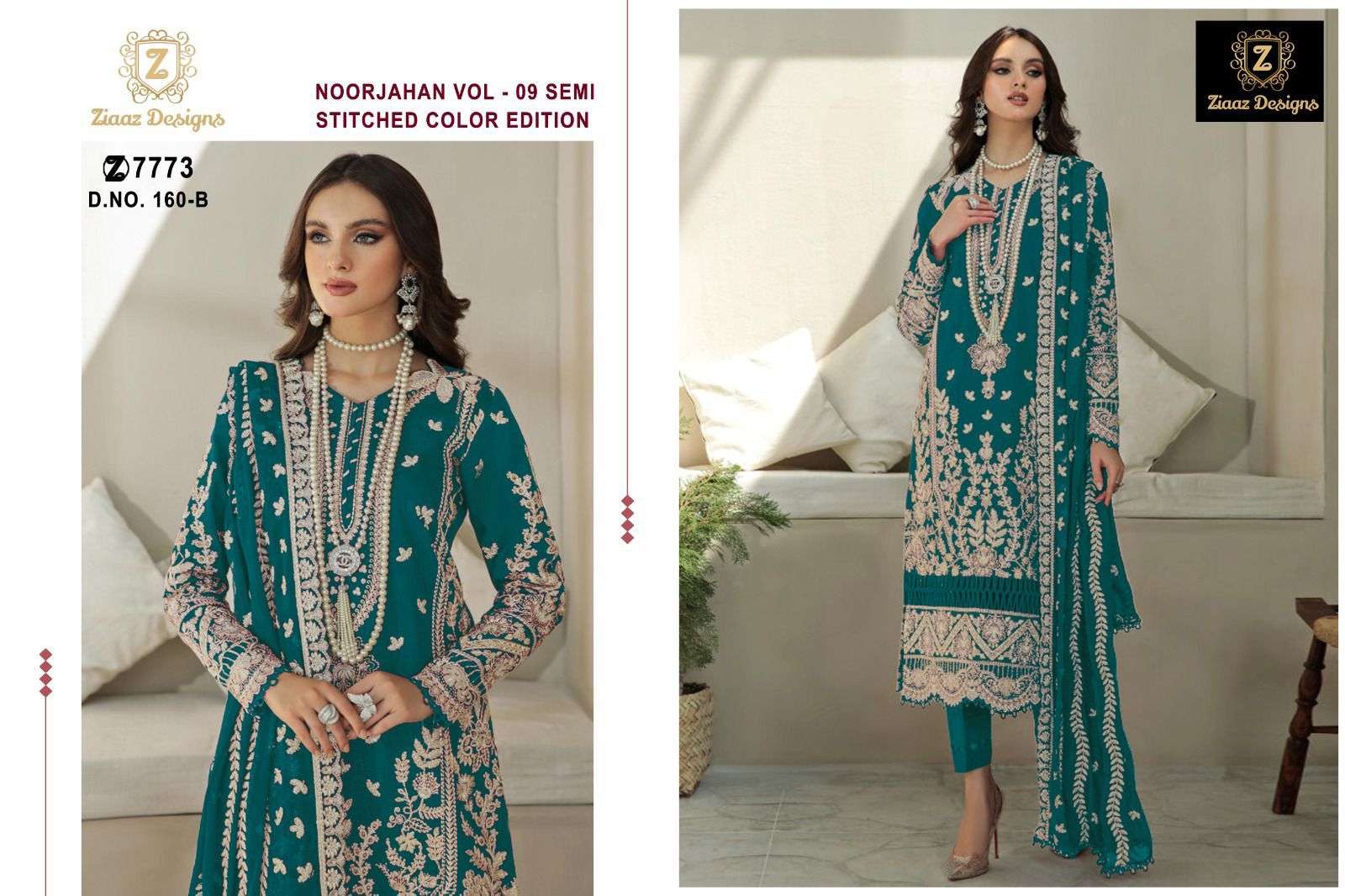 Noorjahan Vol-9 By Ziaaz Designs 160-A To 160-D Series Beautiful Pakistani Suits Colorful Stylish Fancy Casual Wear & Ethnic Wear Organza Embroidered Dresses At Wholesale Price