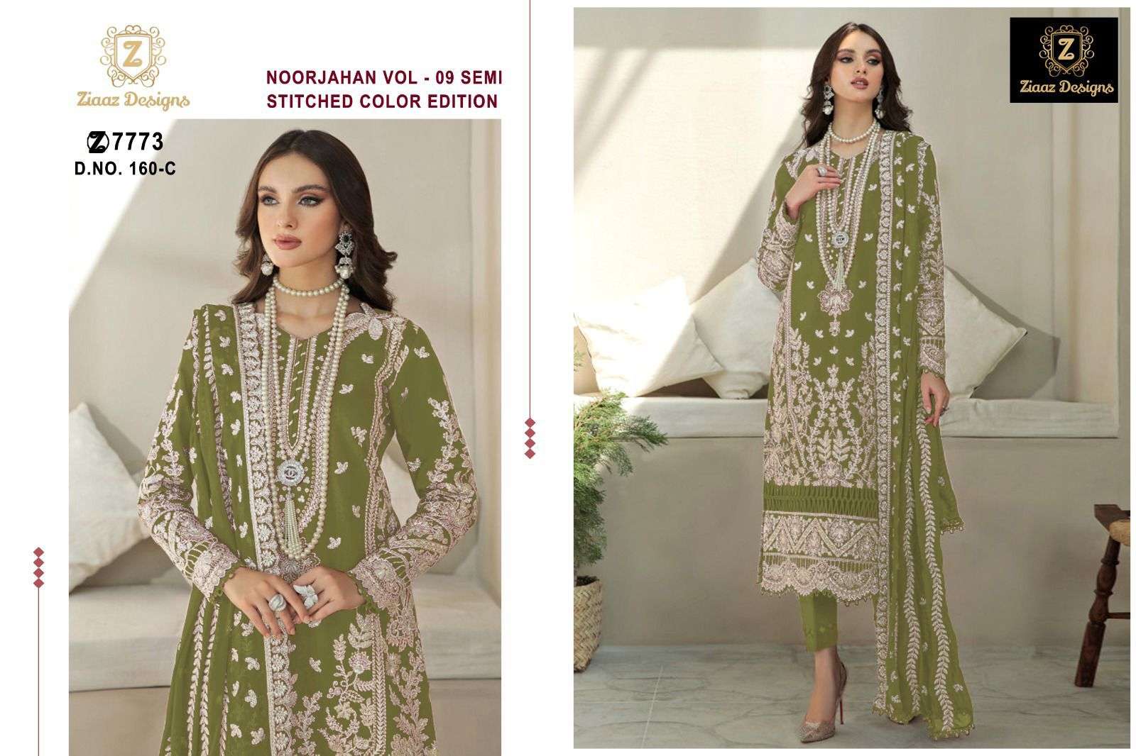Noorjahan Vol-9 By Ziaaz Designs 160-A To 160-D Series Beautiful Pakistani Suits Colorful Stylish Fancy Casual Wear & Ethnic Wear Organza Embroidered Dresses At Wholesale Price