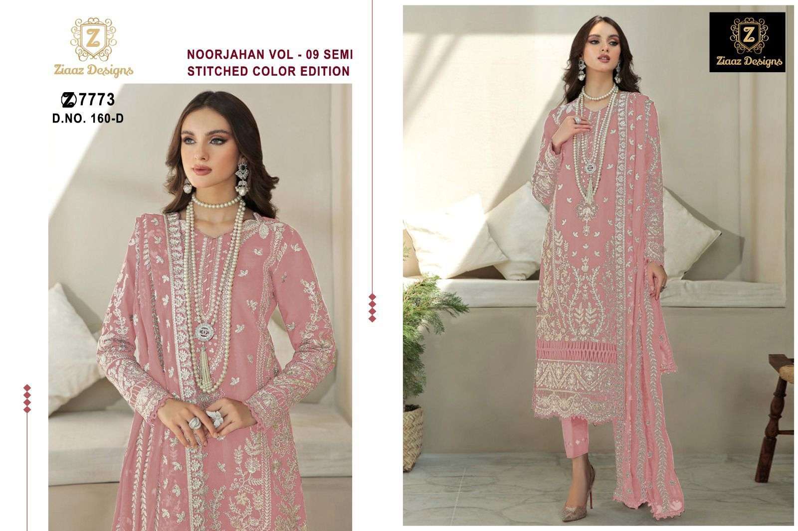 Noorjahan Vol-9 By Ziaaz Designs 160-A To 160-D Series Beautiful Pakistani Suits Colorful Stylish Fancy Casual Wear & Ethnic Wear Organza Embroidered Dresses At Wholesale Price