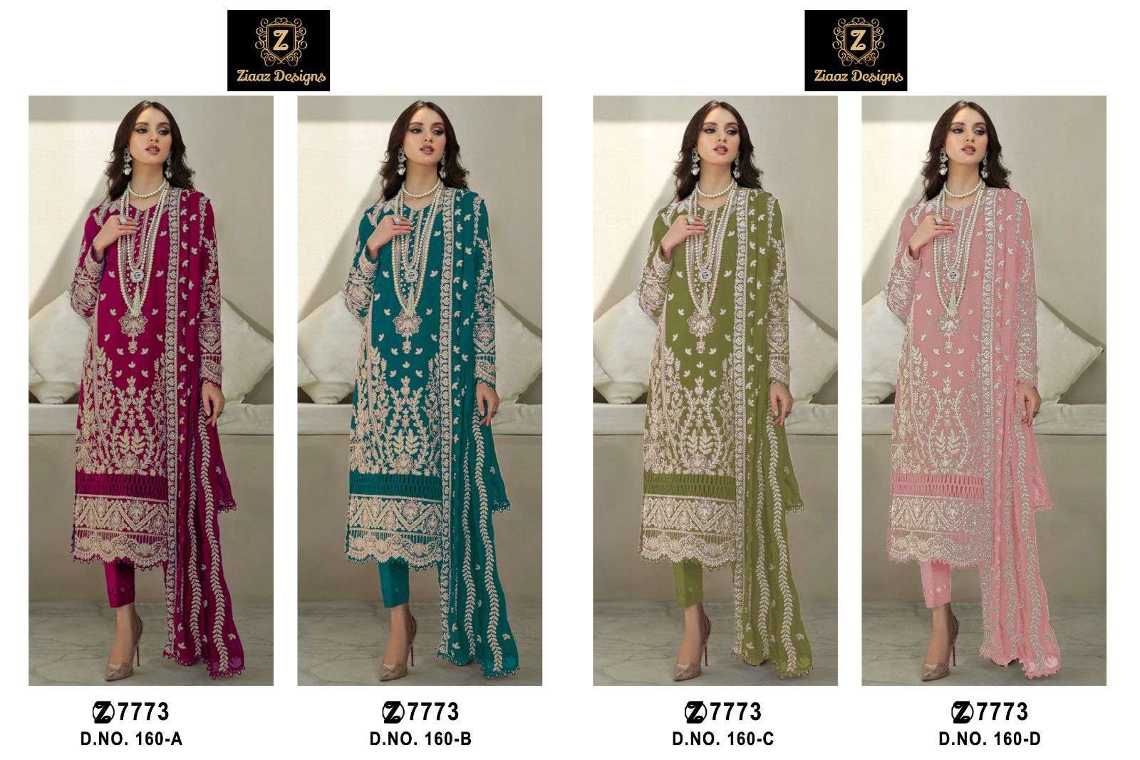 Noorjahan Vol-9 By Ziaaz Designs 160-A To 160-D Series Beautiful Pakistani Suits Colorful Stylish Fancy Casual Wear & Ethnic Wear Organza Embroidered Dresses At Wholesale Price