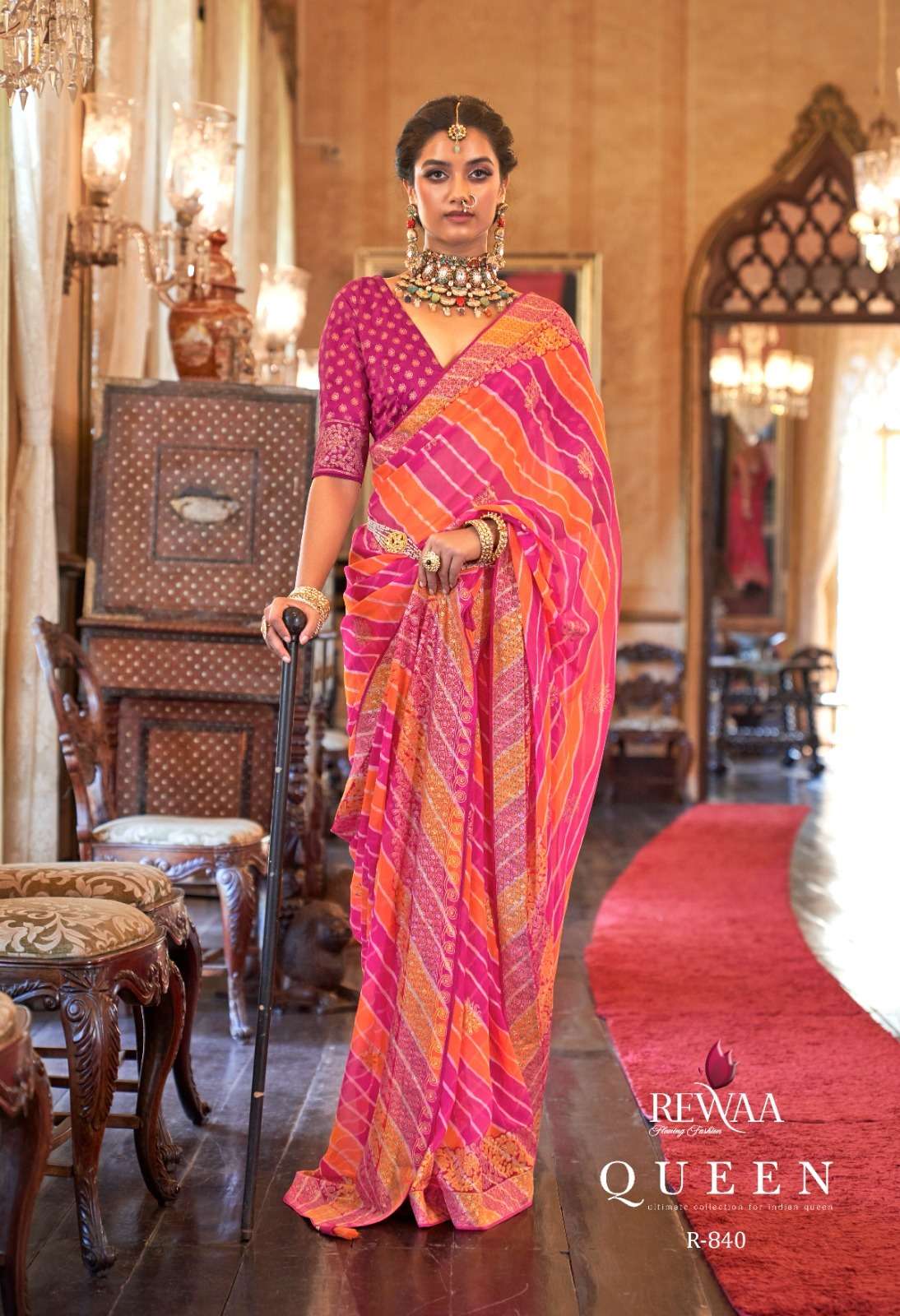 Queen By Rewaa 837 To 848 Series Indian Traditional Wear Collection Beautiful Stylish Fancy Colorful Party Wear & Occasional Wear Georgette Sarees At Wholesale Price
