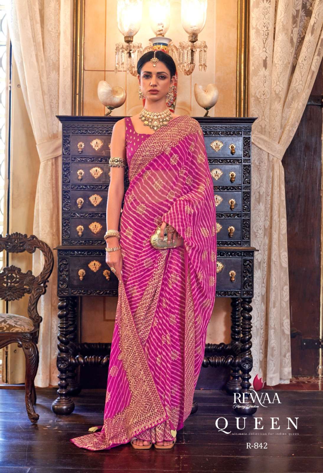 Queen By Rewaa 837 To 848 Series Indian Traditional Wear Collection Beautiful Stylish Fancy Colorful Party Wear & Occasional Wear Georgette Sarees At Wholesale Price