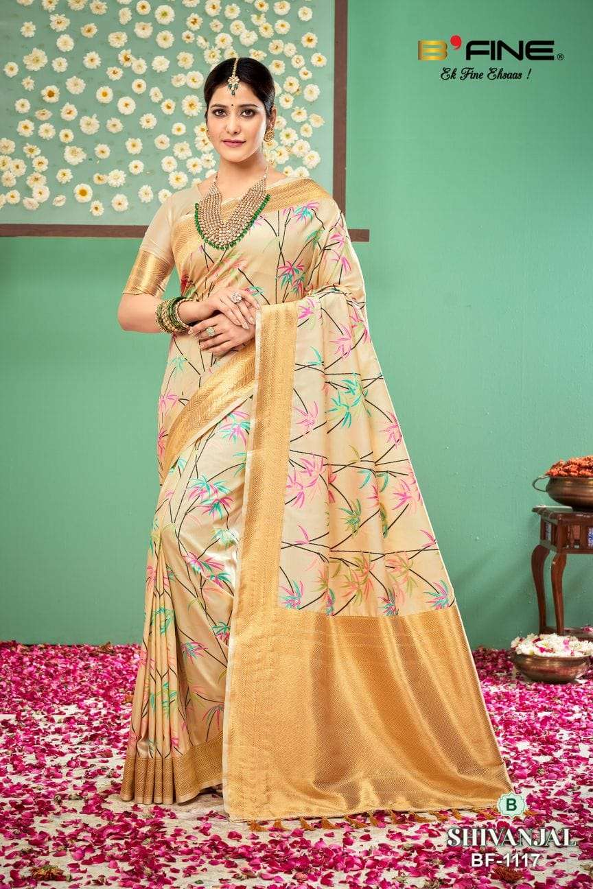 Shivanjal By Bfine 1117-A To 1117-D Series Indian Traditional Wear Collection Beautiful Stylish Fancy Colorful Party Wear & Occasional Wear Silk Sarees At Wholesale Price