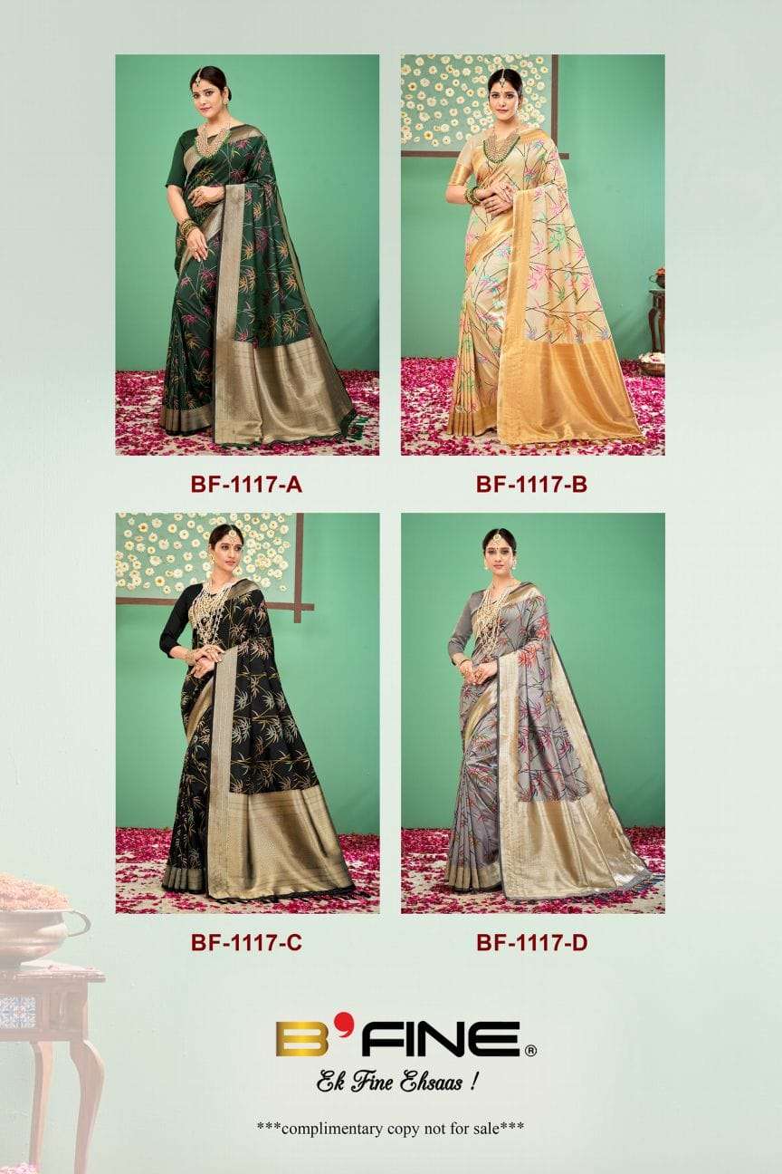 Shivanjal By Bfine 1117-A To 1117-D Series Indian Traditional Wear Collection Beautiful Stylish Fancy Colorful Party Wear & Occasional Wear Silk Sarees At Wholesale Price