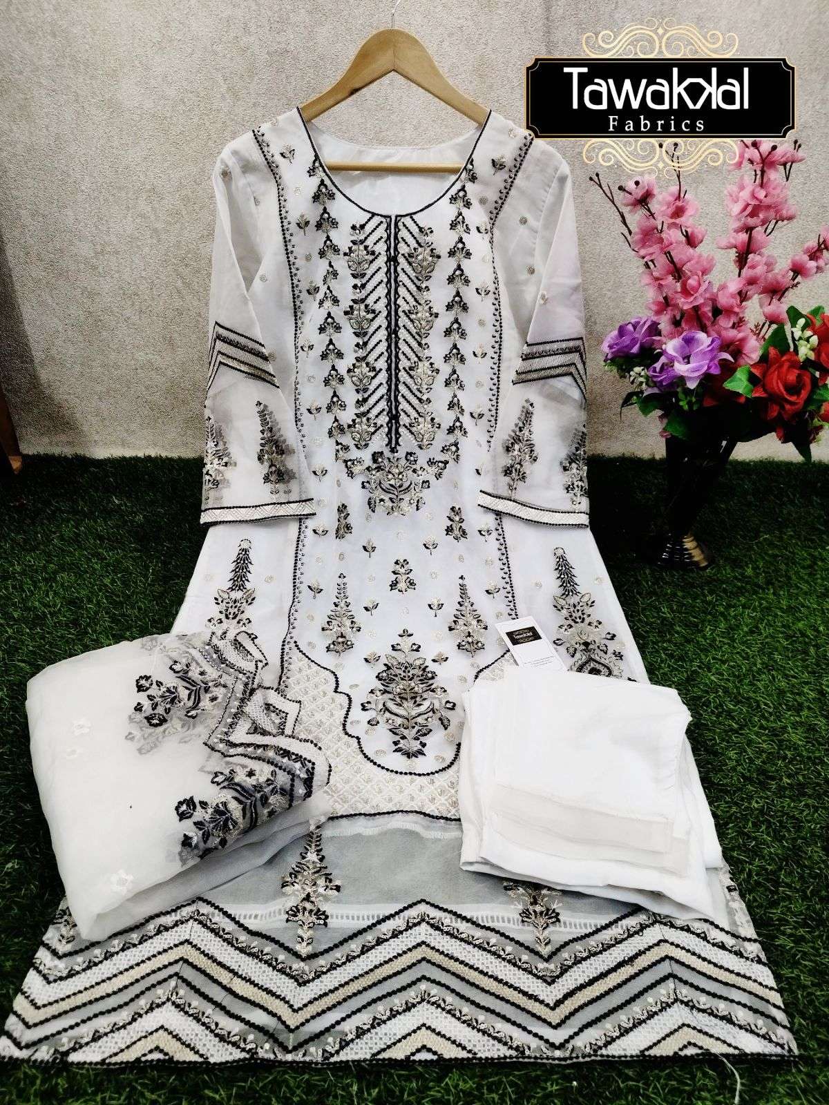 Tawakkal Fab Hit Design 003 By Tawakkal Fab Beautiful Pakistani Suits Colorful Stylish Fancy Casual Wear & Ethnic Wear Organza Embroidered Dresses At Wholesale Price