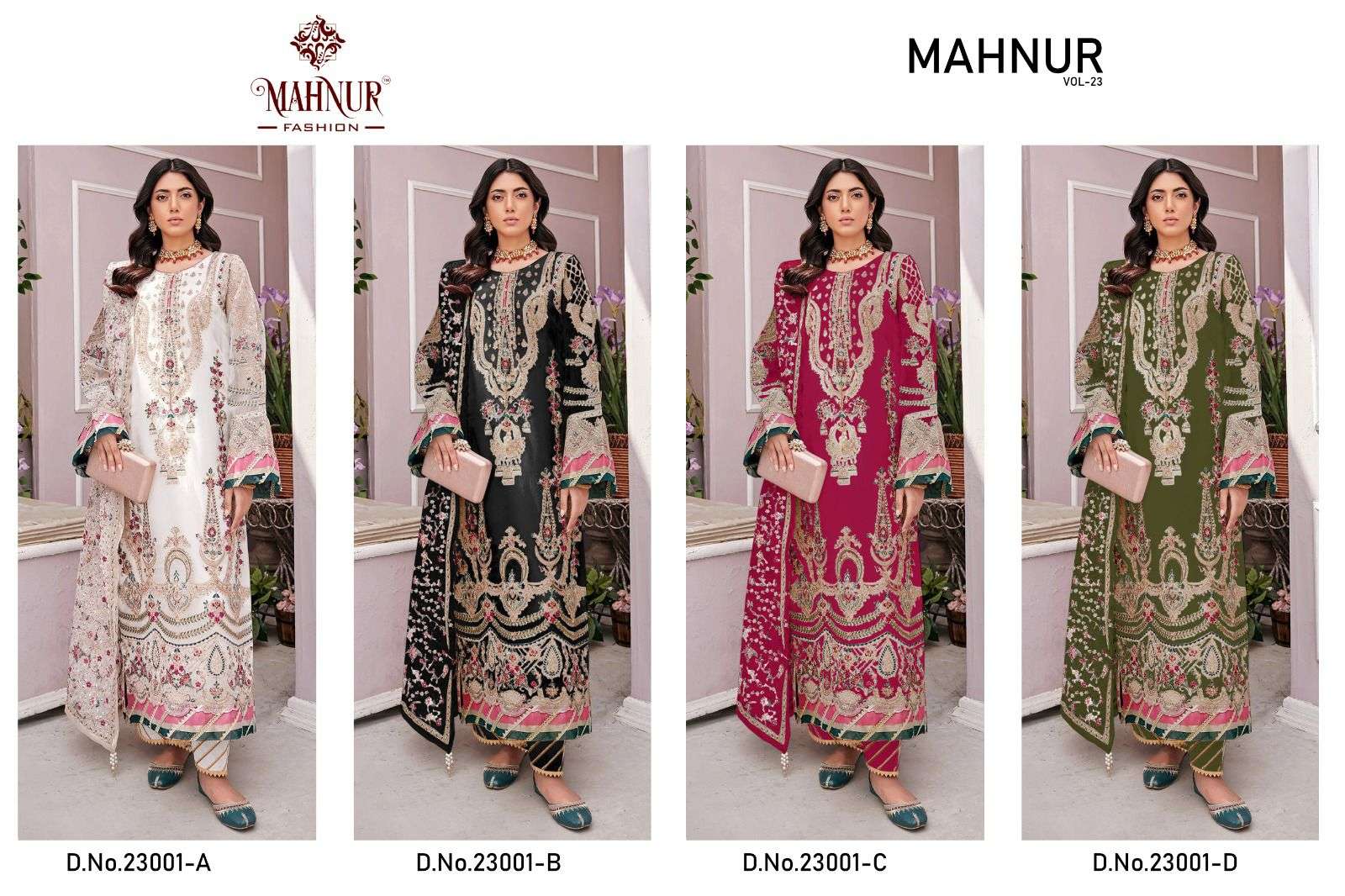 Mahnur Vol-23 By Mahnur Fashion 23001-A To 23001-D Series Designer Festive Pakistani Suits Collection Beautiful Stylish Fancy Colorful Party Wear & Occasional Wear Faux Georgette Embroidered Dresses At Wholesale Price
