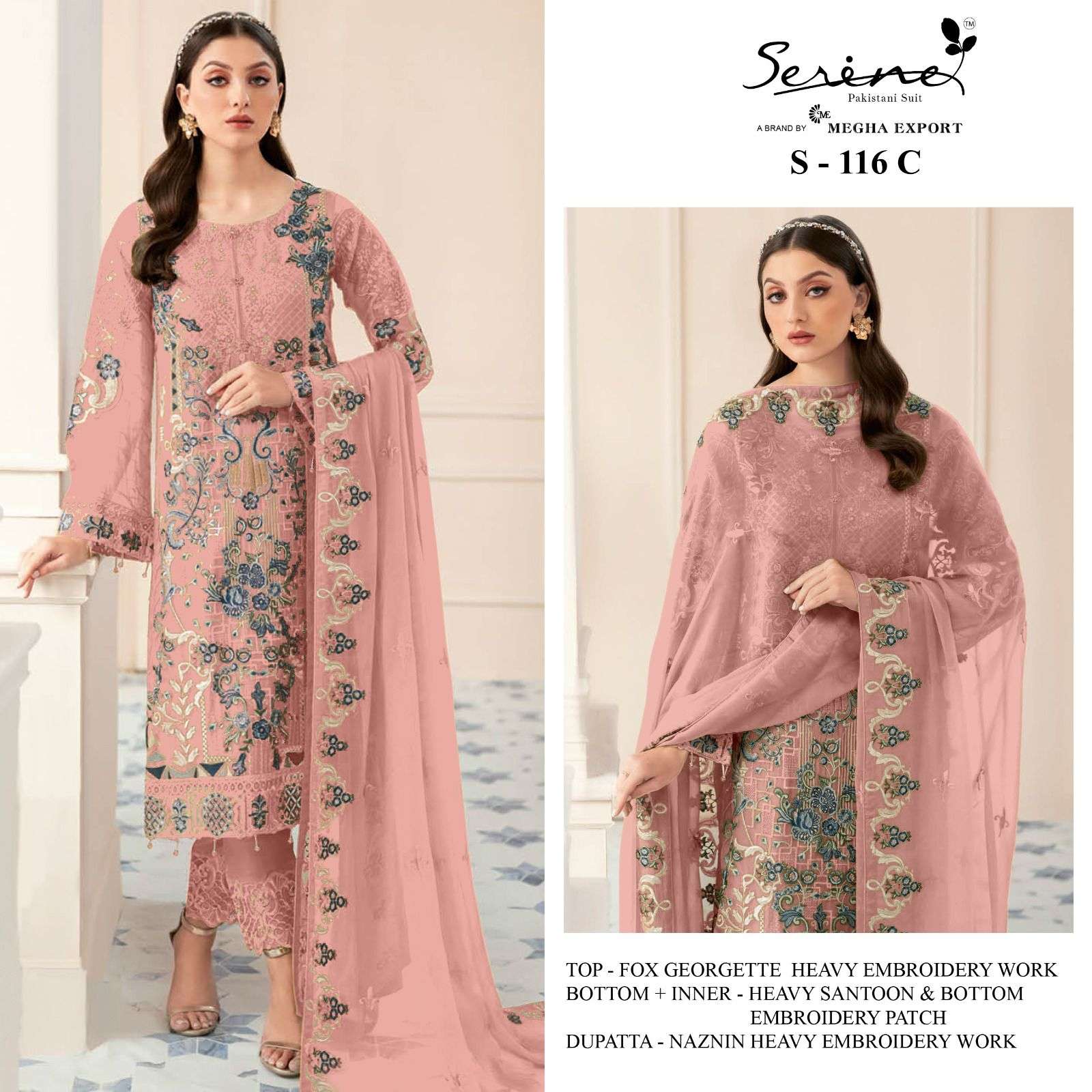 Serene Hit Design S-116 Colours By Serene S-116-A To S-116-D Series Pakistani Suits Beautiful Fancy Colorful Stylish Party Wear & Occasional Wear Faux Georgette Embroidered Dresses At Wholesale Price