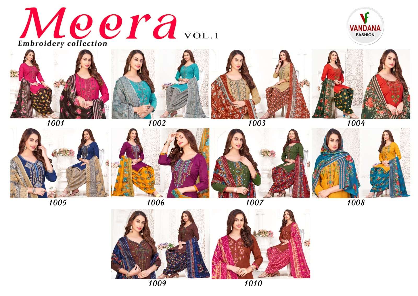 Meera Vol-1 By Vandana 1001 To 1010 Series Beautiful Suits Colorful Stylish Fancy Casual Wear & Ethnic Wear Pure Cotton Dresses At Wholesale Price