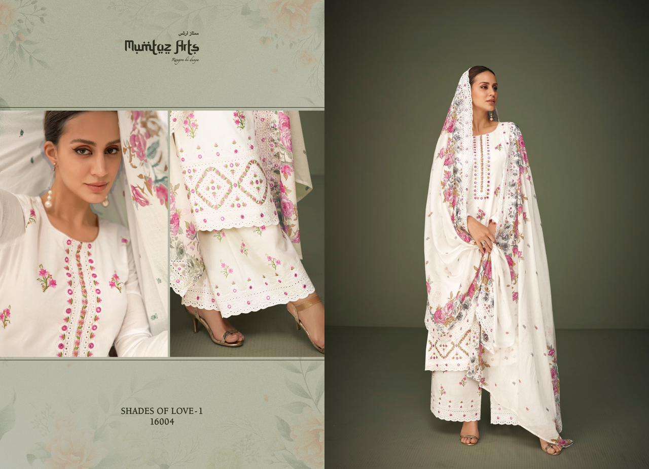 Shades Of Love Vol-1 By Mumtaz Arts 16001 To 16004 Series Beautiful Suits Colorful Stylish Fancy Casual Wear Pure Lawn Dresses At Wholesale Price