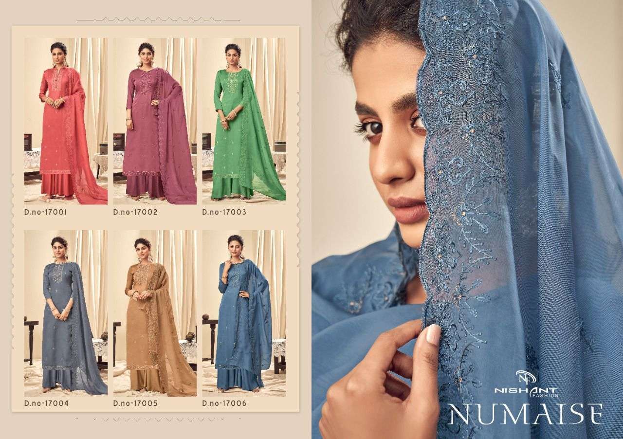 Numaise By Nishant Fashion 17001 To 17006 Series Beautiful Stylish Suits Fancy Colorful Casual Wear & Ethnic Wear & Ready To Wear Pure Modal Silk With Embroidered Dresses At Wholesale Price