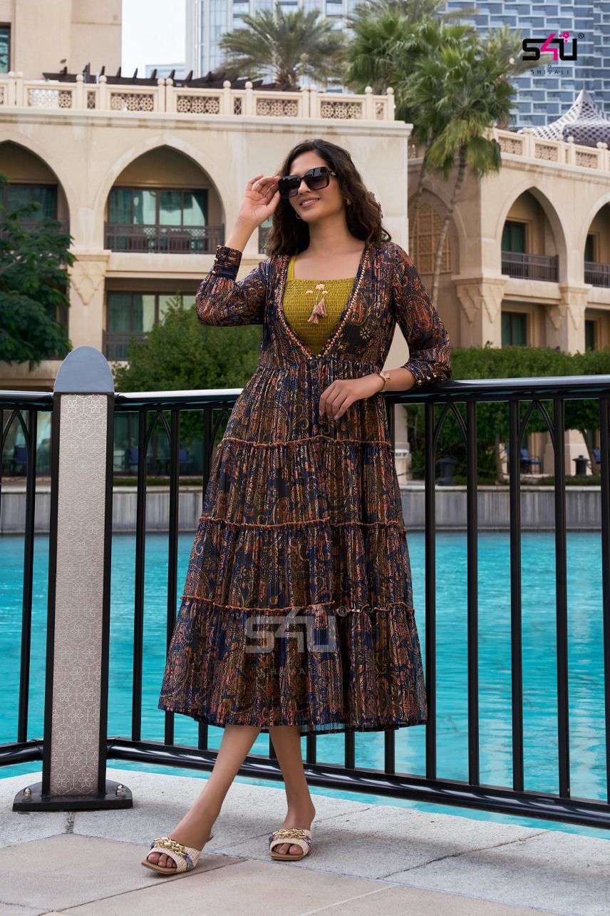 Hello Jacket Vol-9 By S4u Fashion 01 To 05 Series Beautiful Stylish Fancy Colorful Casual Wear & Ethnic Wear Georgette Foil Kurtis With Jacket At Wholesale Price