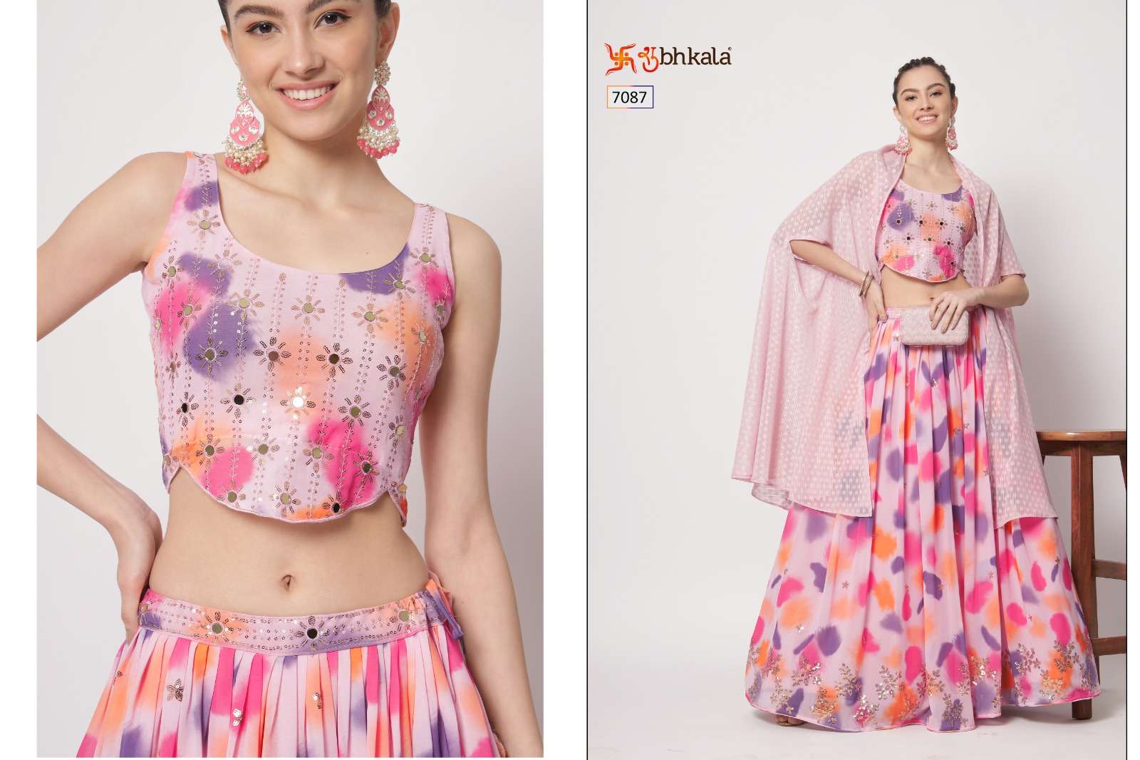 Shubhkala Vol-12 By Shubhkala 7081 To 7089 Series Bridal Wear Collection Beautiful Stylish Colorful Fancy Party Wear & Occasional Wear Chinnon Silk Lehengas At Wholesale Price