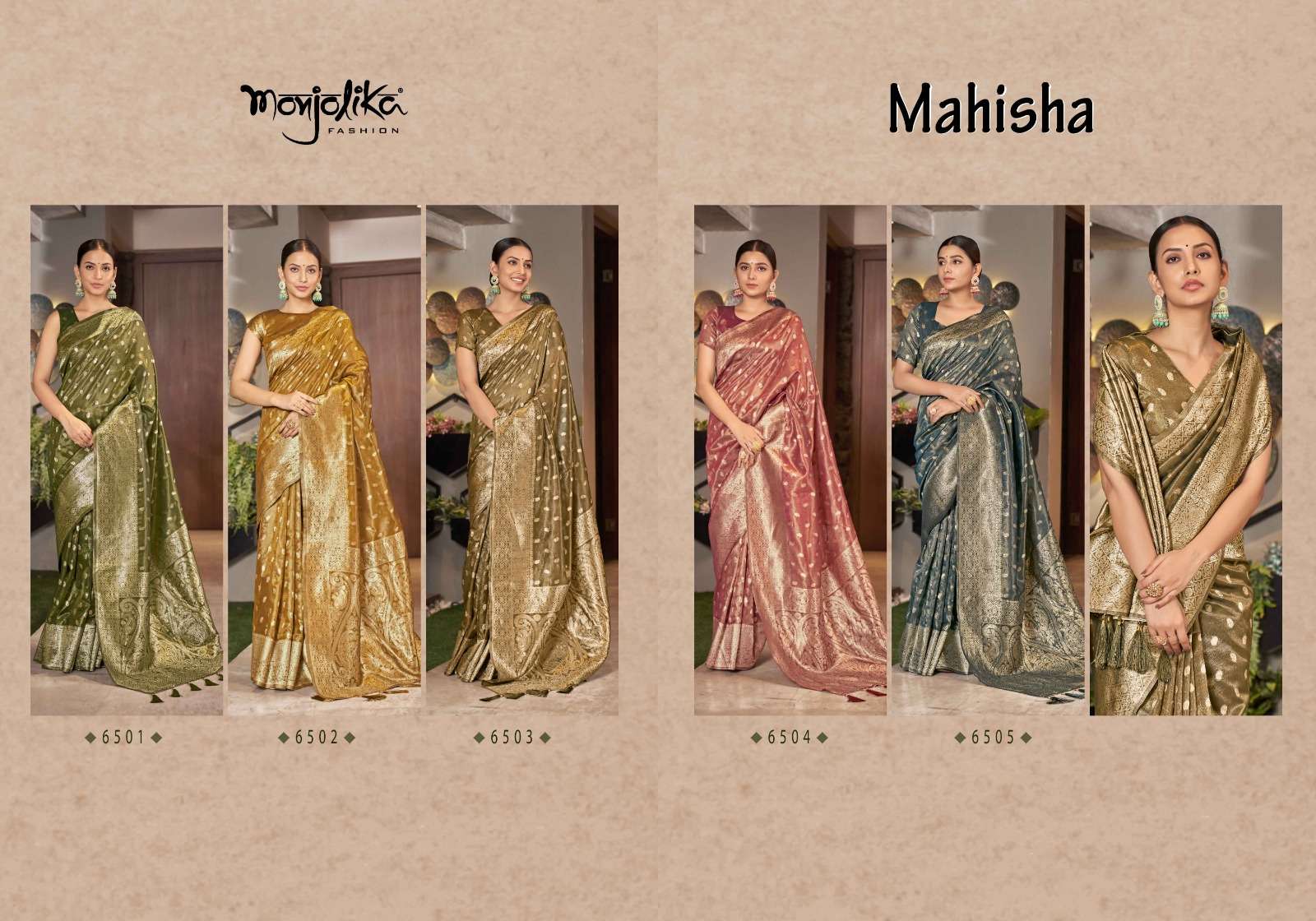 Mahisha By Monjolika 6501 To 6505 Series Indian Traditional Wear Collection Beautiful Stylish Fancy Colorful Party Wear & Occasional Wear Silk Sarees At Wholesale Price