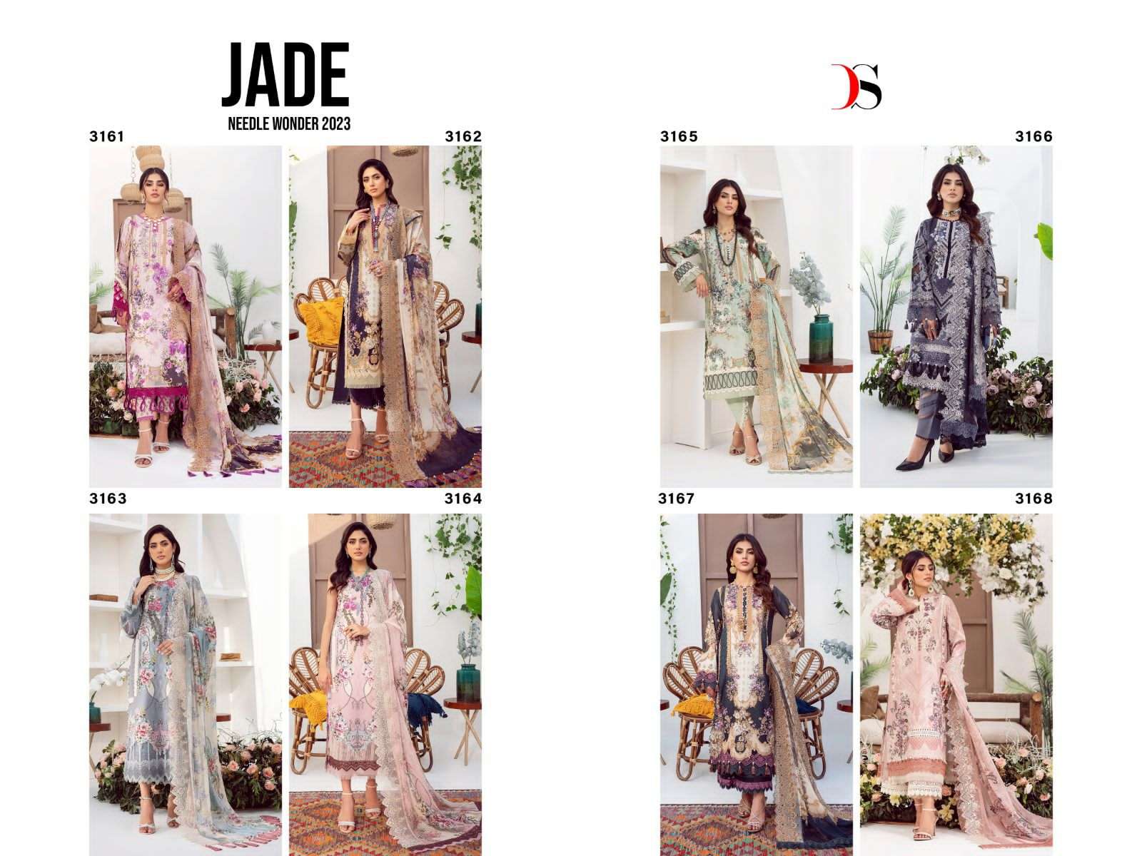 Jade Needle Wonder-2023 By Deepsy Suits 3161 To 3168 Series Beautiful Pakistani Suits Colorful Stylish Fancy Casual Wear & Ethnic Wear Pure Cotton Embroidered Dresses At Wholesale Price