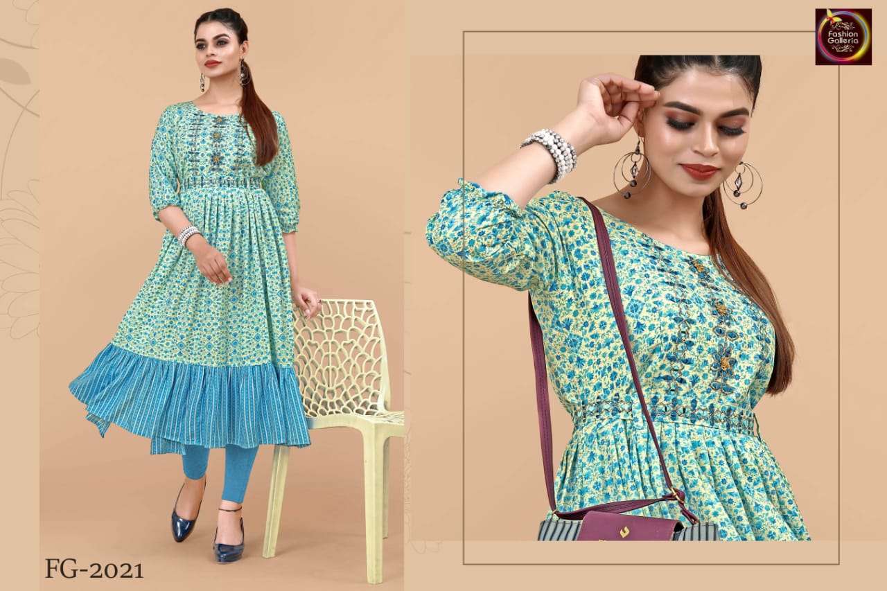 Anarkali By Fashion Galleria 2019 To 2022 Series Beautiful Stylish Fancy Colorful Casual Wear & Ethnic Wear Rayon Embroidered Kurtis At Wholesale Price