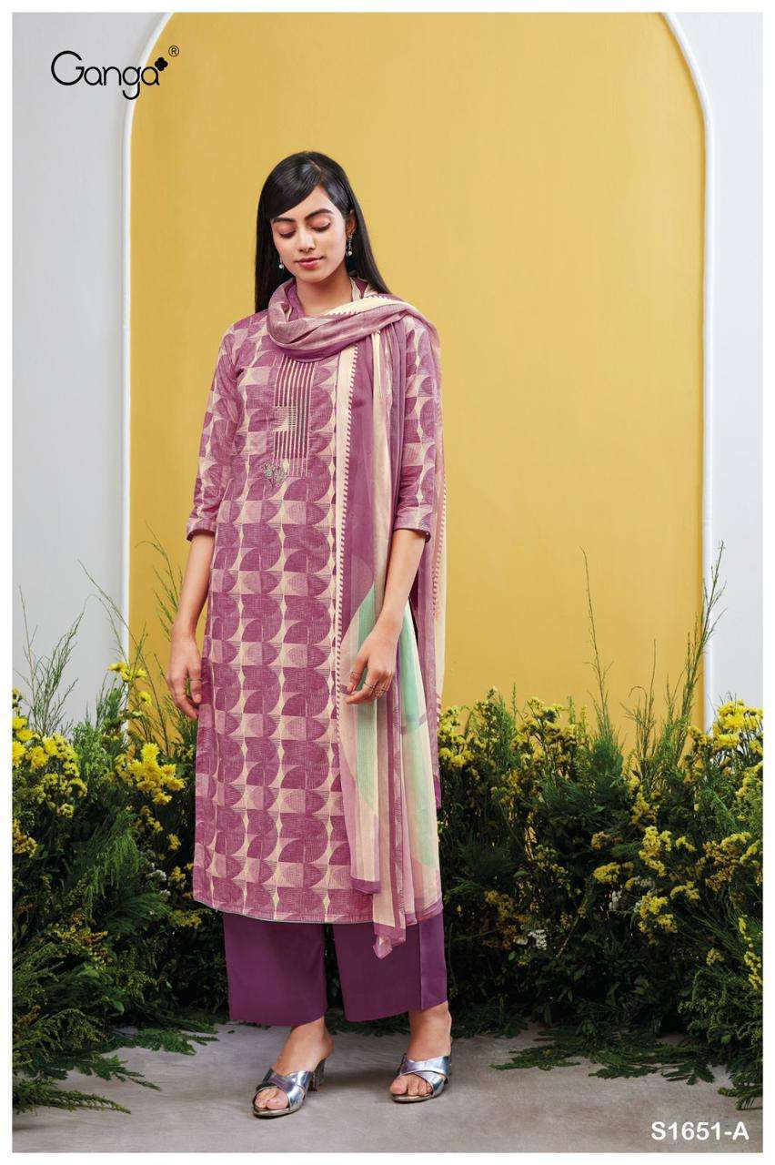 Tanuja-1651 By Ganga Fashion 1651-A To 1651-D Series Beautiful Suits Colorful Stylish Fancy Casual Wear & Ethnic Wear Premium Cotton Embroidered Dresses At Wholesale Price