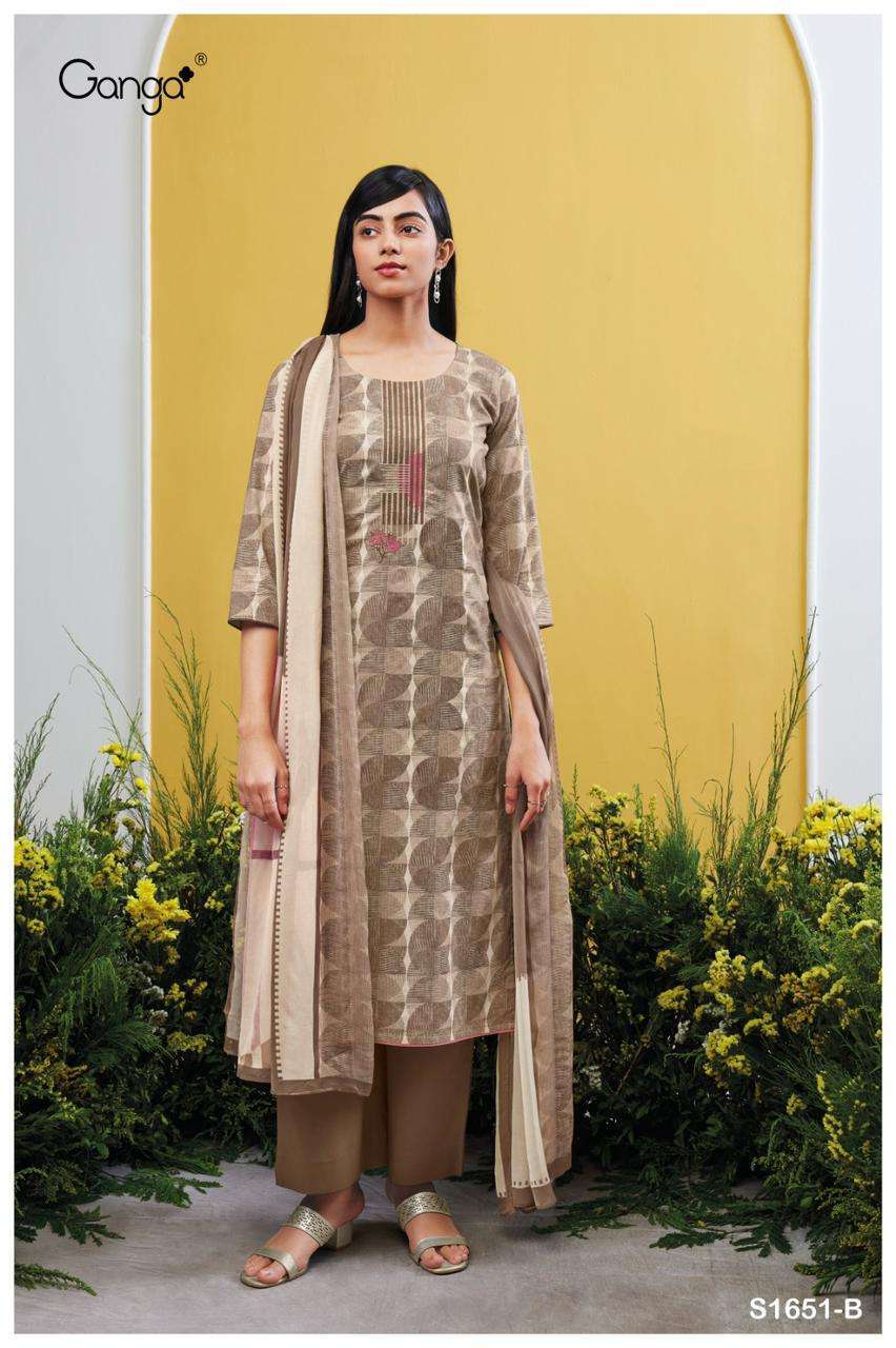 Tanuja-1651 By Ganga Fashion 1651-A To 1651-D Series Beautiful Suits Colorful Stylish Fancy Casual Wear & Ethnic Wear Premium Cotton Embroidered Dresses At Wholesale Price