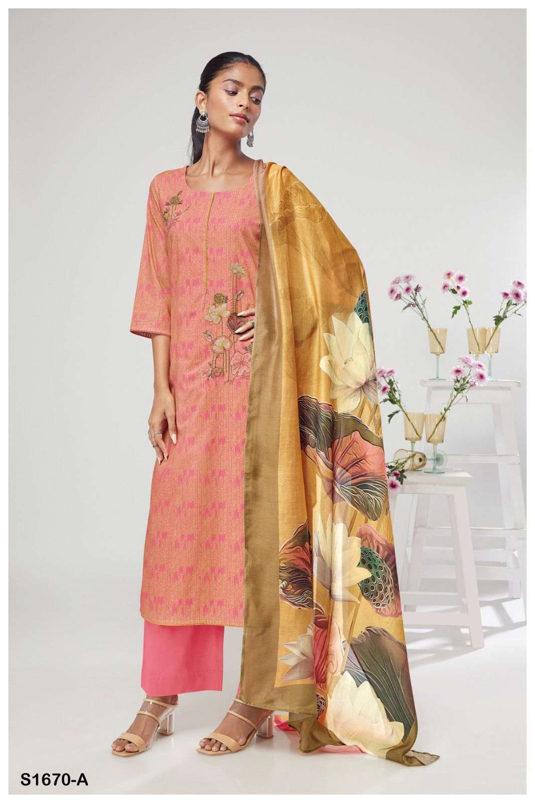 Nikita-1670 By Ganga Fashion 1670-A To 1670-D Series Beautiful Suits Colorful Stylish Fancy Casual Wear & Ethnic Wear Premium Cotton Embroidered Dresses At Wholesale Price