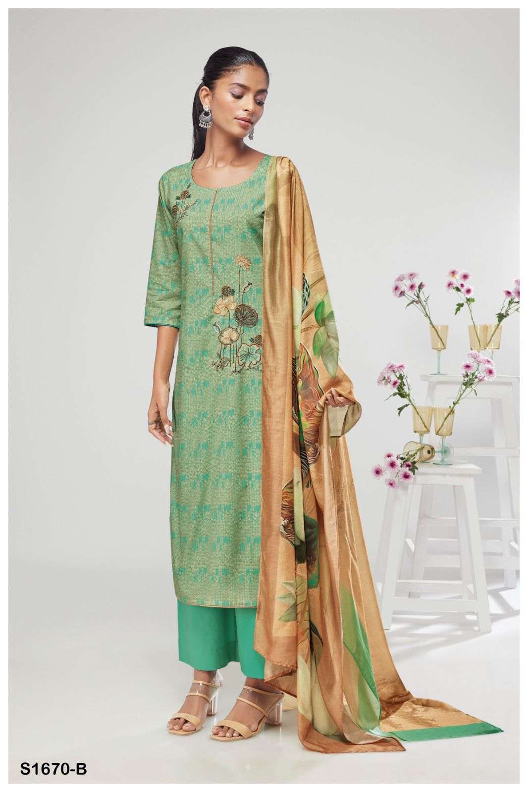 Nikita-1670 By Ganga Fashion 1670-A To 1670-D Series Beautiful Suits Colorful Stylish Fancy Casual Wear & Ethnic Wear Premium Cotton Embroidered Dresses At Wholesale Price