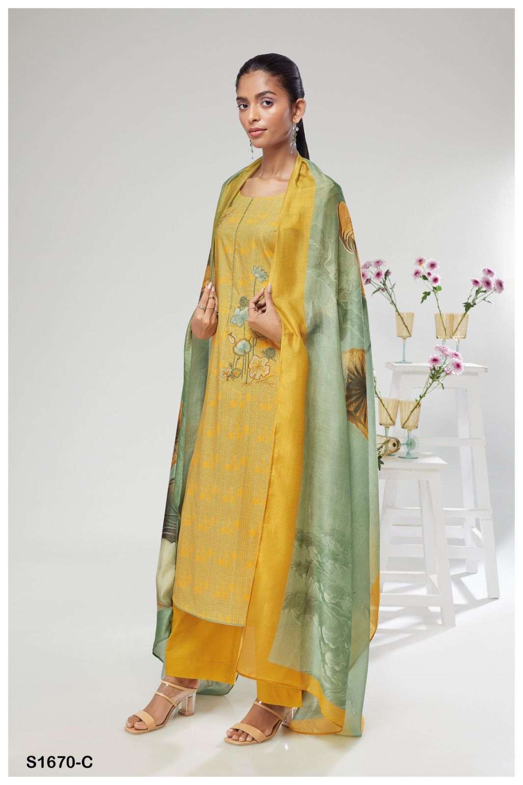 Nikita-1670 By Ganga Fashion 1670-A To 1670-D Series Beautiful Suits Colorful Stylish Fancy Casual Wear & Ethnic Wear Premium Cotton Embroidered Dresses At Wholesale Price