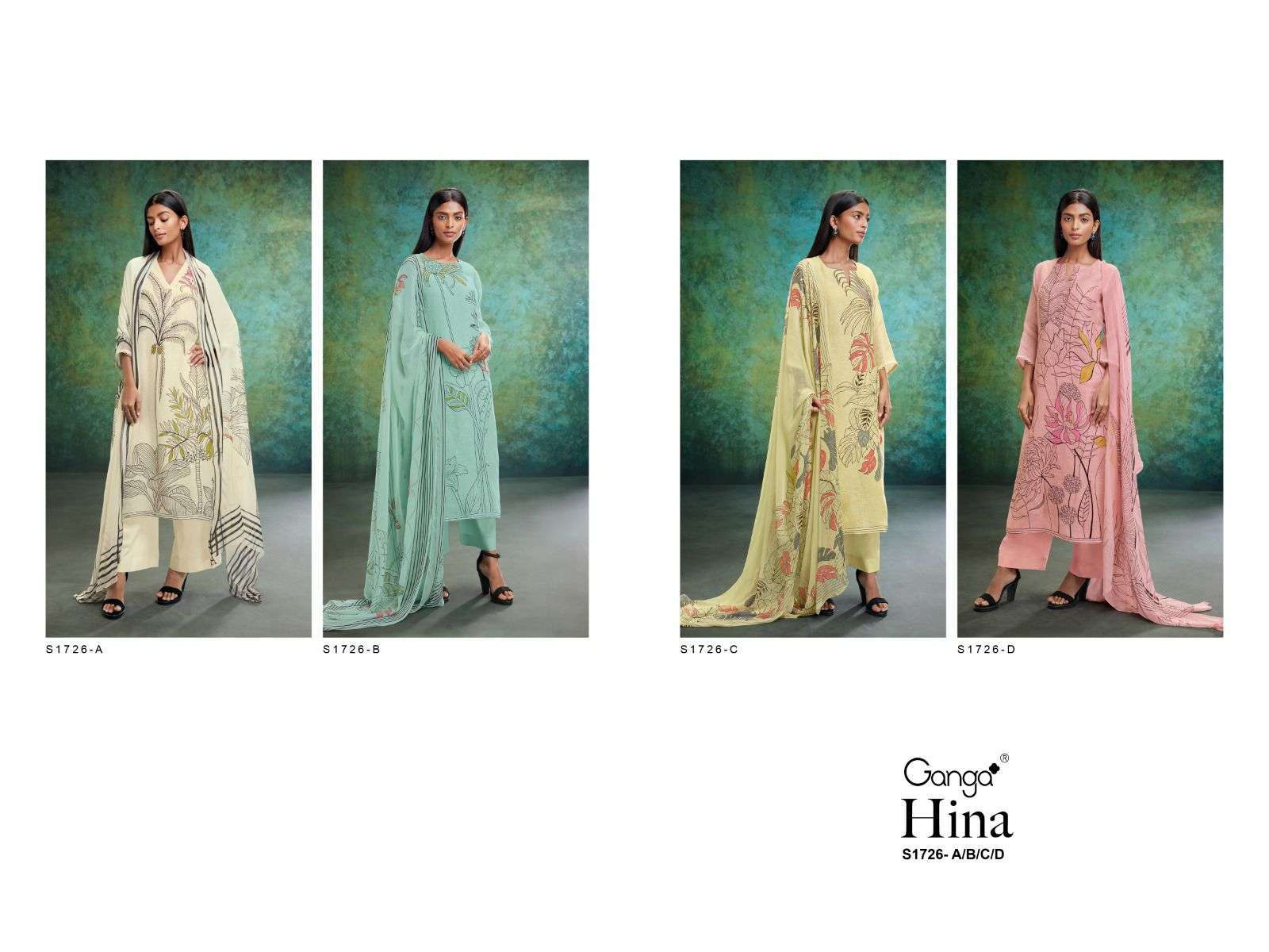 HIna-1726 By Ganga Fashion 1726-A To 1726-D Series Beautiful Suits Colorful Stylish Fancy Casual Wear & Ethnic Wear Premium Linen Dresses At Wholesale Price