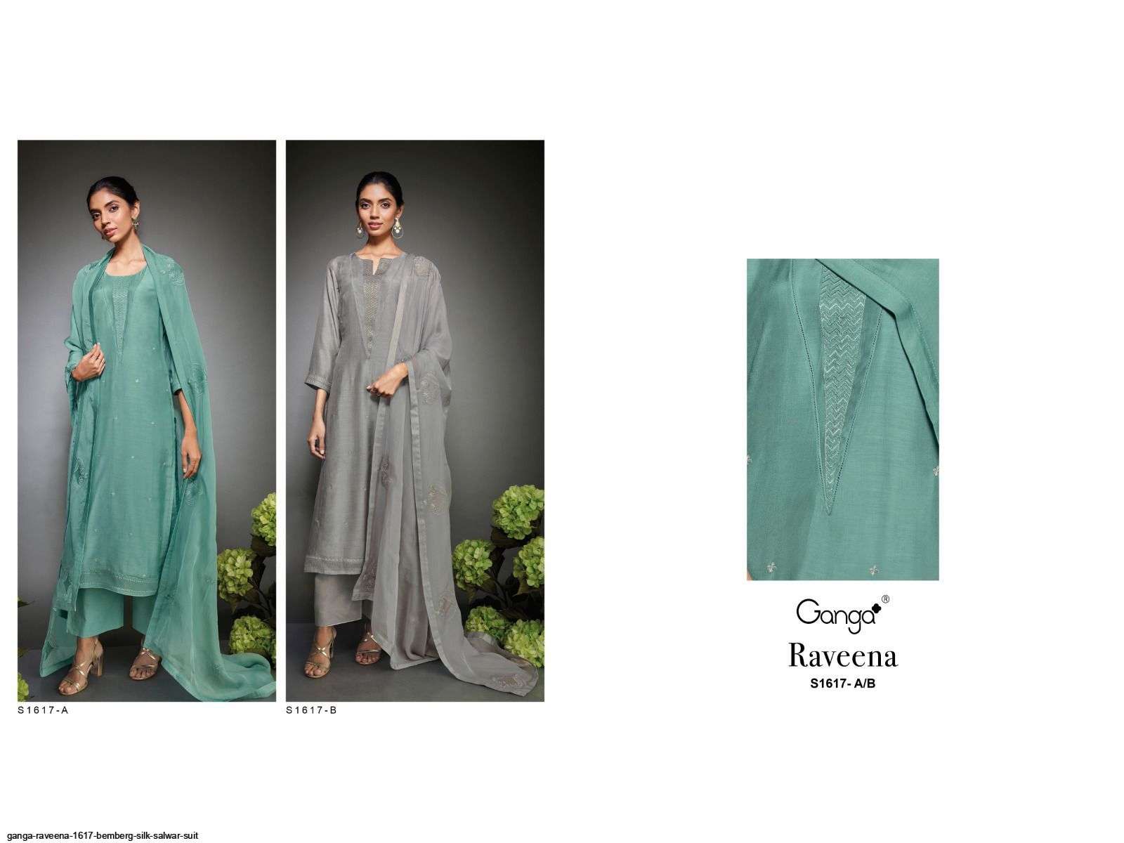 Raveena-1617 By Ganga Fashion 1617-A To 1617-B Series Beautiful Suits Colorful Stylish Fancy Casual Wear & Ethnic Wear Bemberg Silk Dresses At Wholesale Price