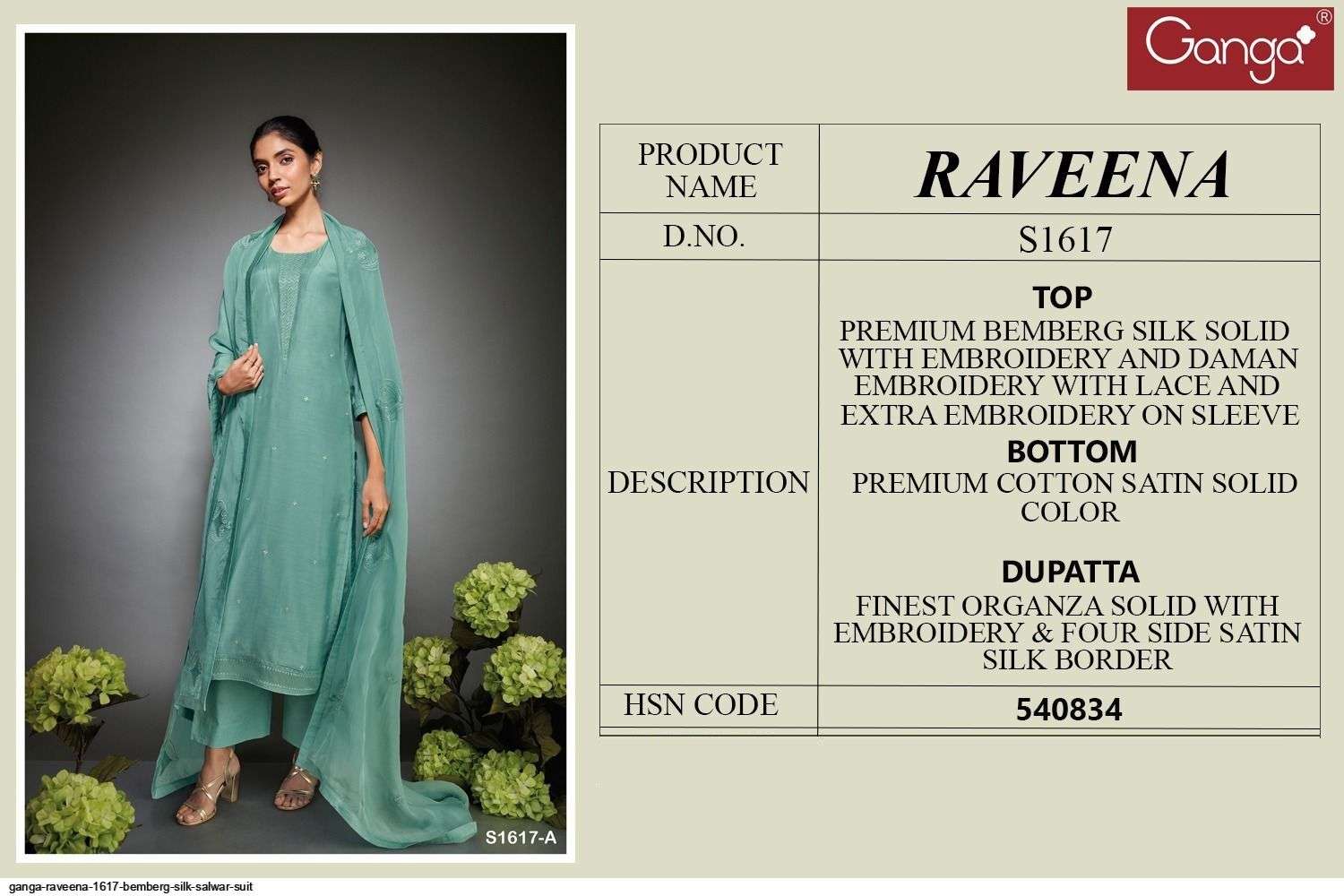 Raveena-1617 By Ganga Fashion 1617-A To 1617-B Series Beautiful Suits Colorful Stylish Fancy Casual Wear & Ethnic Wear Bemberg Silk Dresses At Wholesale Price