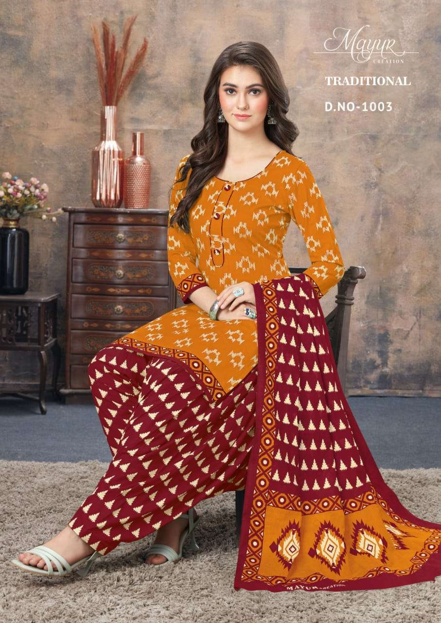 Traditional Vol-1 By Mayur Creation 1001 To 1010 Series Beautiful Suits Colorful Stylish Fancy Casual Wear & Ethnic Wear Fancy Dresses At Wholesale Price