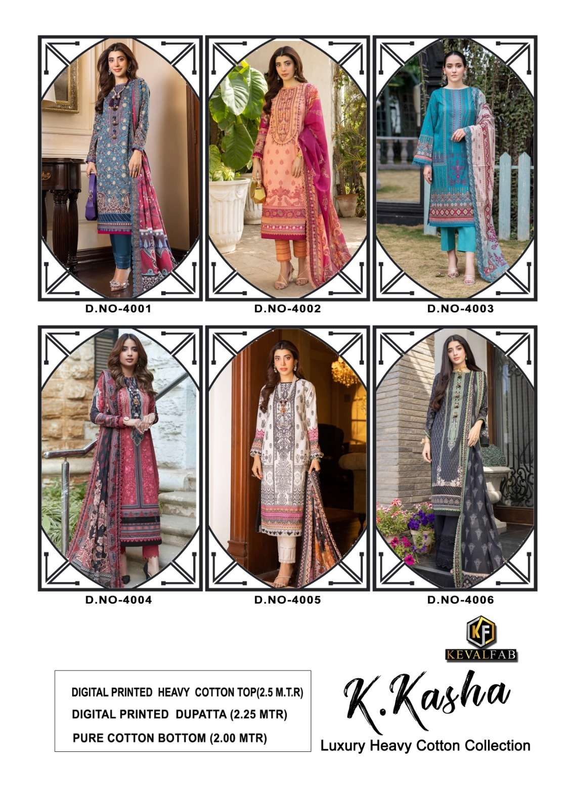 K.Kasha Vol-4 By Keval Fab 4001 To 4006 Series Designer Festive Suits Beautiful Stylish Fancy Colorful Party Wear & Occasional Wear Pure Cotton Print Dresses At Wholesale Price
