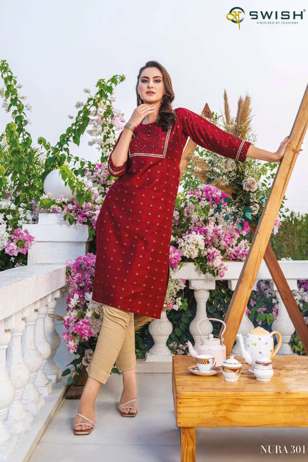Nura Vol-3 By Swish 301 To 306 Series Beautiful Stylish Fancy Colorful Casual Wear & Ethnic Wear Jacquard Kurtis At Wholesale Price