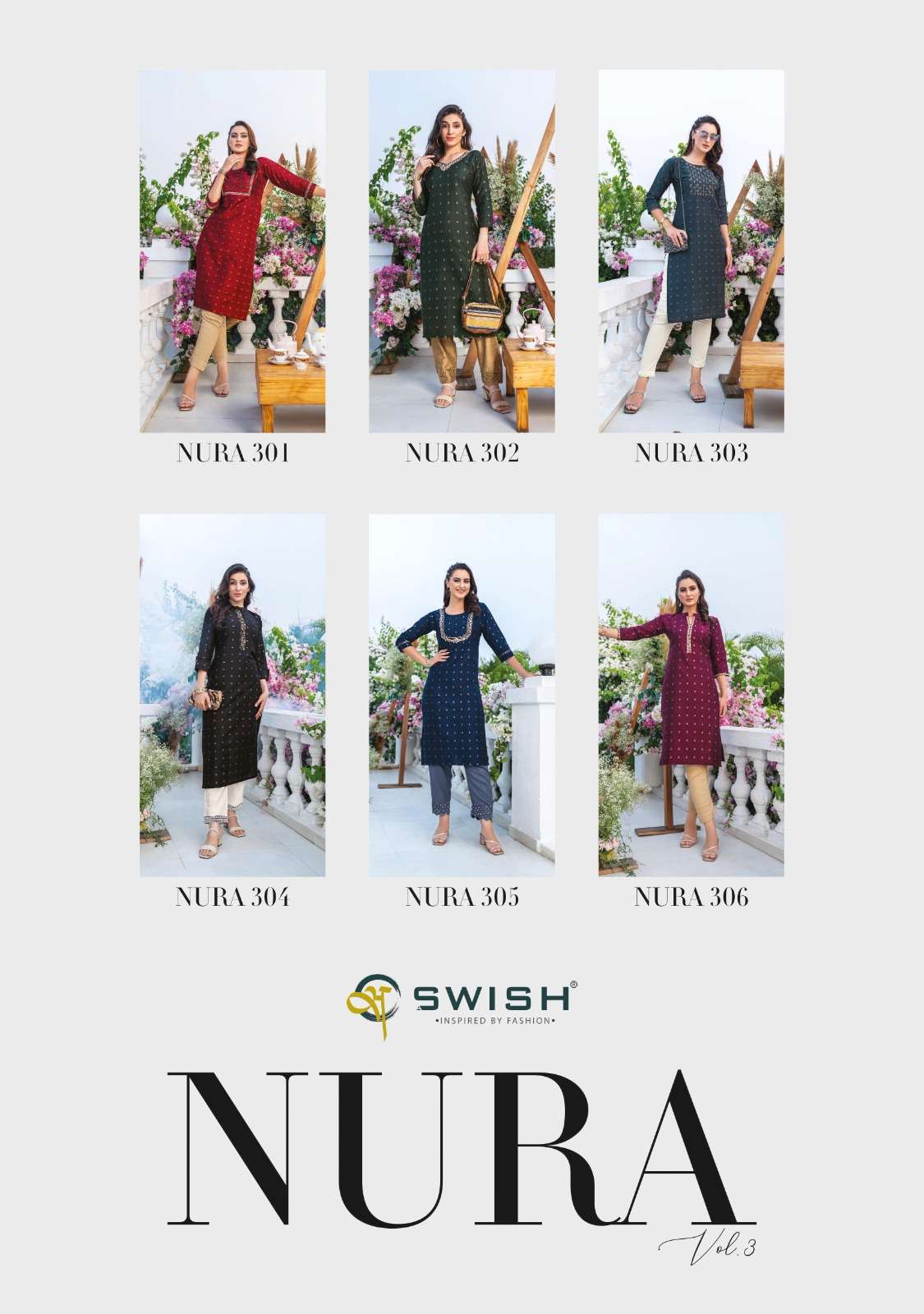 Nura Vol-3 By Swish 301 To 306 Series Beautiful Stylish Fancy Colorful Casual Wear & Ethnic Wear Jacquard Kurtis At Wholesale Price