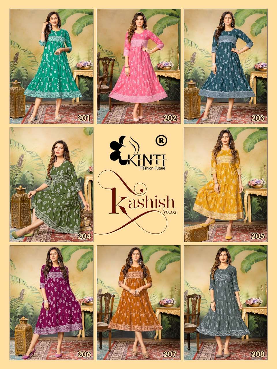 Kashish Vol-2 By Kinti 201 To 208 Series Beautiful Stylish Fancy Colorful Casual Wear & Ethnic Wear Rayon Print Kurtis At Wholesale Price