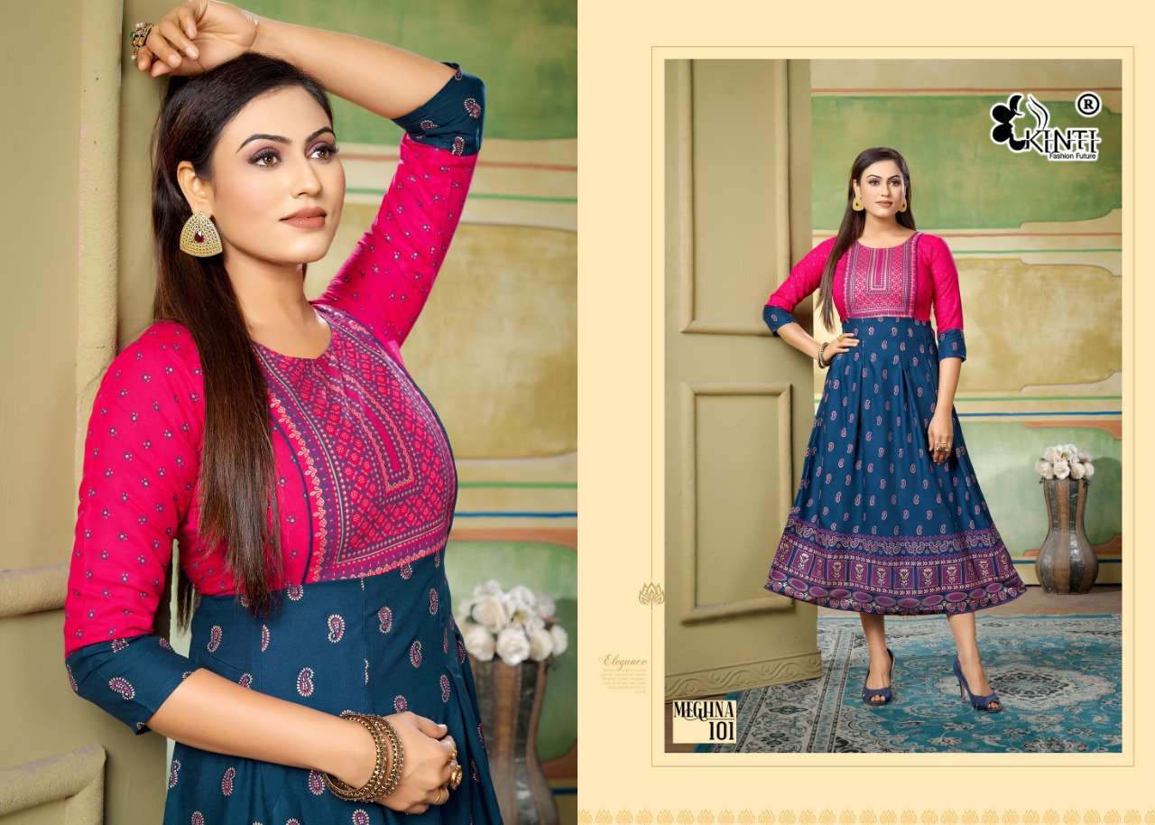 Meghna By Kinti 101 To 108 Series Designer Stylish Fancy Colorful Beautiful Party Wear & Ethnic Wear Collection Heavy Rayon Print Kurtis At Wholesale Price