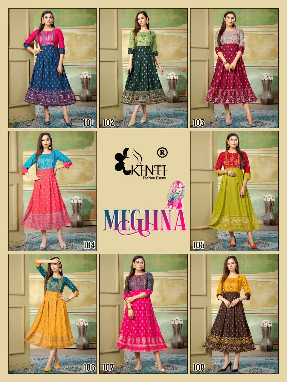 Meghna By Kinti 101 To 108 Series Designer Stylish Fancy Colorful Beautiful Party Wear & Ethnic Wear Collection Heavy Rayon Print Kurtis At Wholesale Price