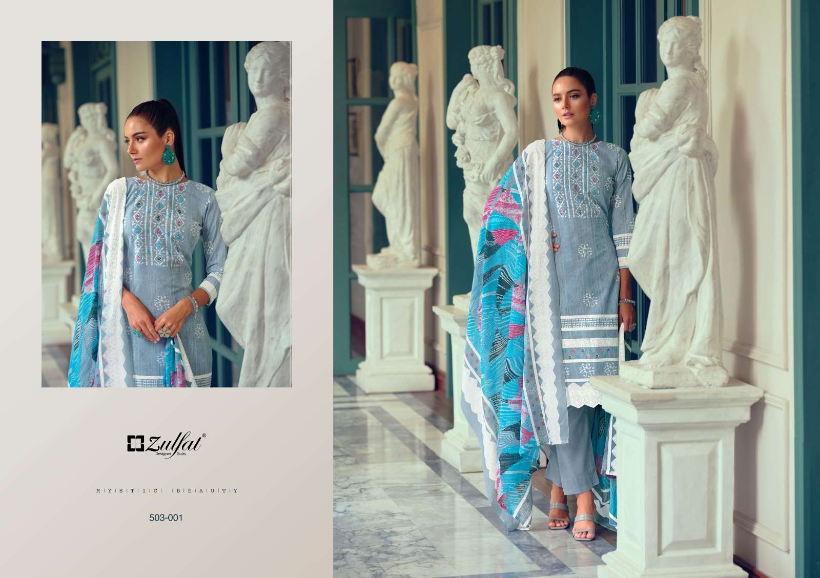 Nasreen By Zulfat 503-001 To 503-010 Series Beautiful Suits Stylish Colorful Fancy Casual Wear & Ethnic Wear Pure Cotton Print Dresses At Wholesale Price