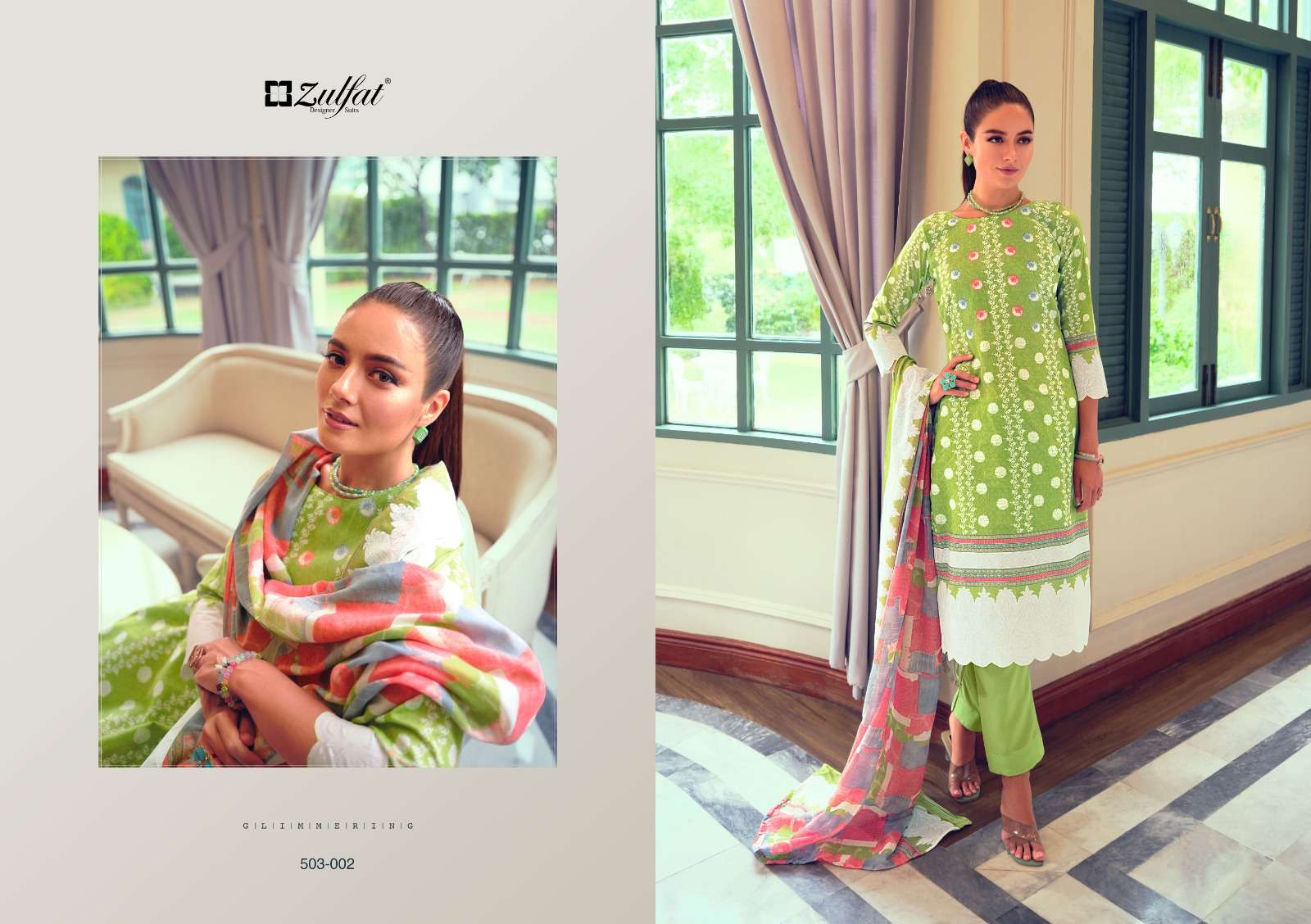 Nasreen By Zulfat 503-001 To 503-010 Series Beautiful Suits Stylish Colorful Fancy Casual Wear & Ethnic Wear Pure Cotton Print Dresses At Wholesale Price