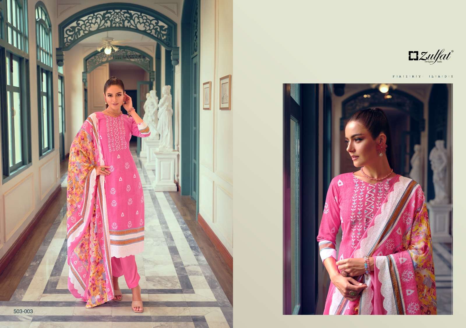 Nasreen By Zulfat 503-001 To 503-010 Series Beautiful Suits Stylish Colorful Fancy Casual Wear & Ethnic Wear Pure Cotton Print Dresses At Wholesale Price