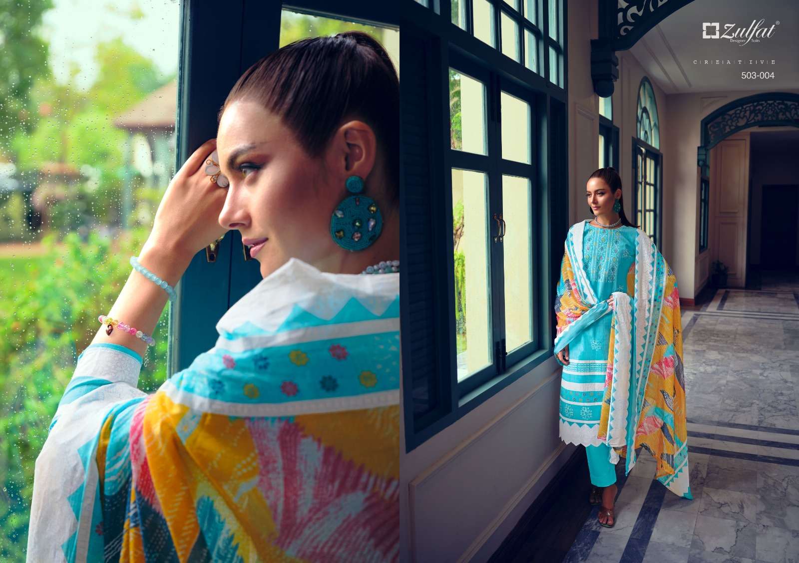Nasreen By Zulfat 503-001 To 503-010 Series Beautiful Suits Stylish Colorful Fancy Casual Wear & Ethnic Wear Pure Cotton Print Dresses At Wholesale Price