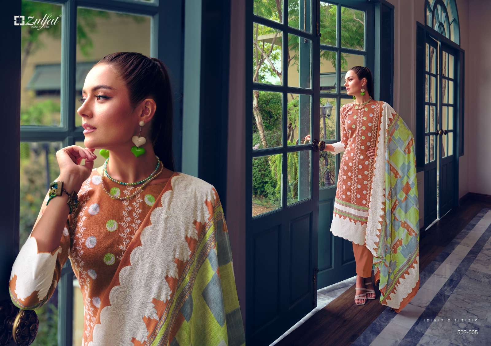 Nasreen By Zulfat 503-001 To 503-010 Series Beautiful Suits Stylish Colorful Fancy Casual Wear & Ethnic Wear Pure Cotton Print Dresses At Wholesale Price