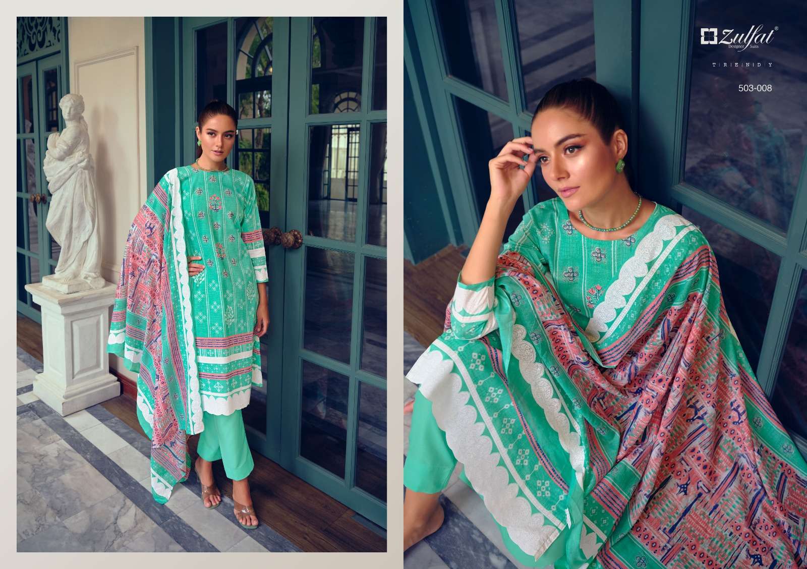 Nasreen By Zulfat 503-001 To 503-010 Series Beautiful Suits Stylish Colorful Fancy Casual Wear & Ethnic Wear Pure Cotton Print Dresses At Wholesale Price