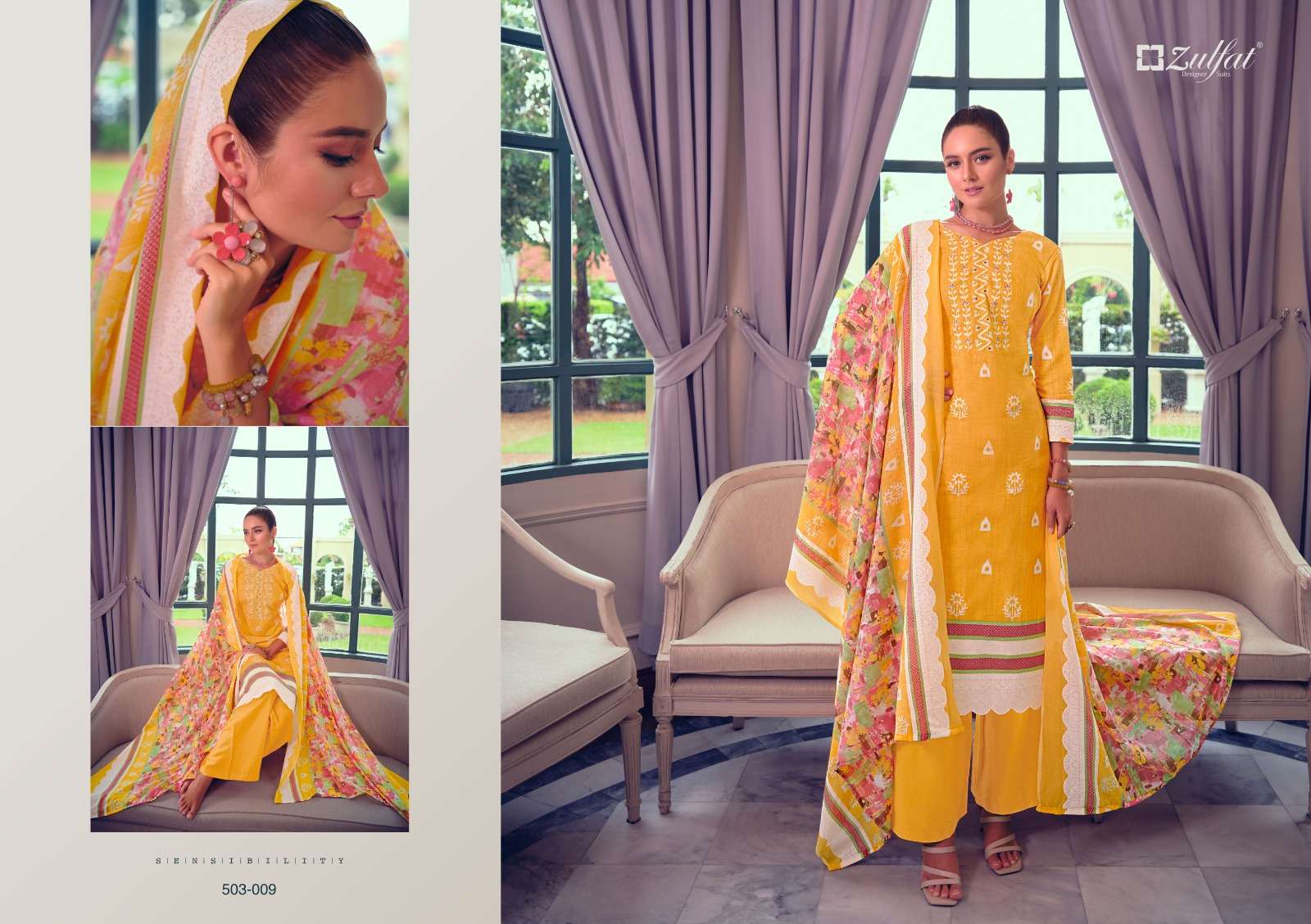 Nasreen By Zulfat 503-001 To 503-010 Series Beautiful Suits Stylish Colorful Fancy Casual Wear & Ethnic Wear Pure Cotton Print Dresses At Wholesale Price