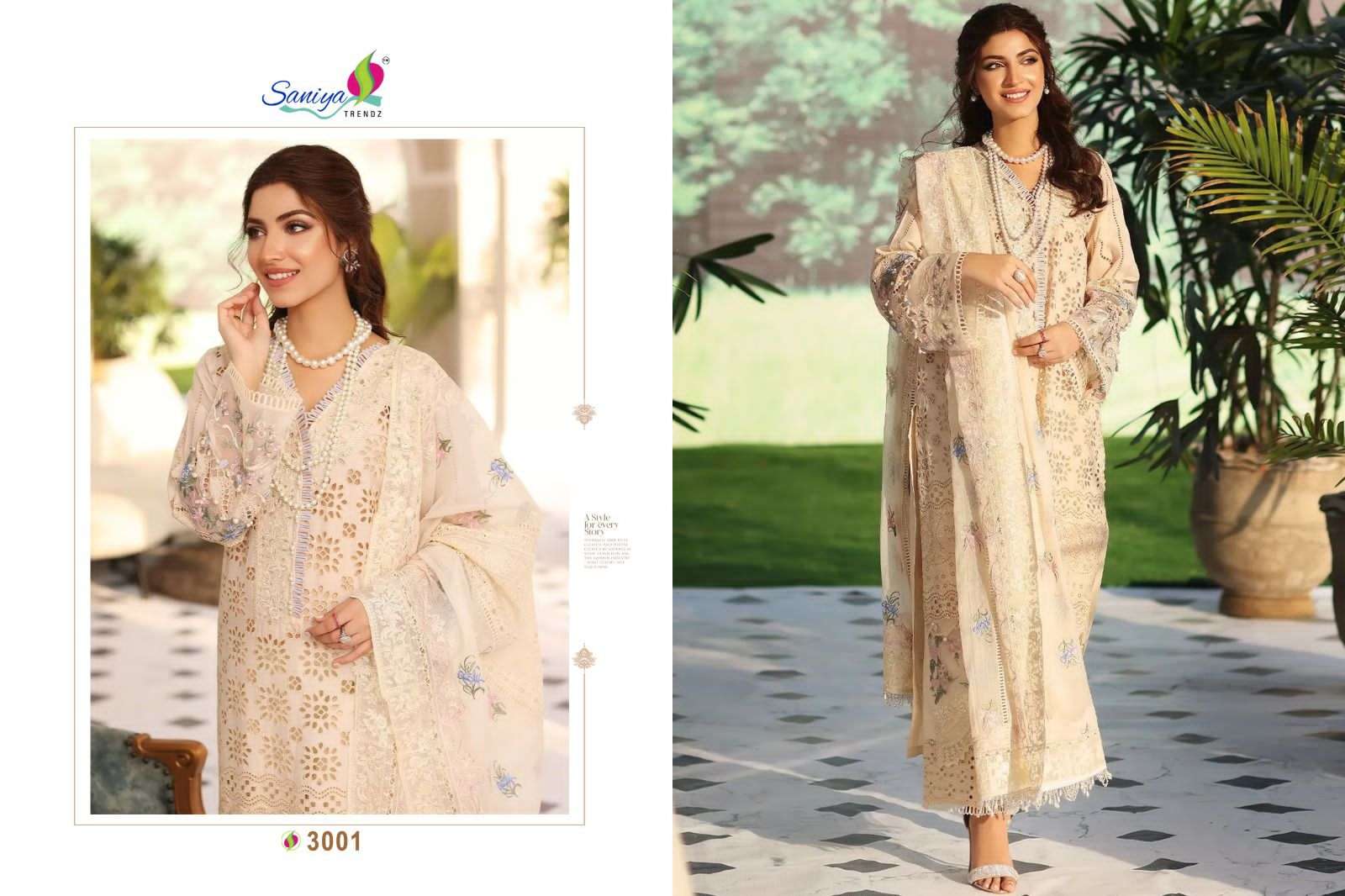 Maria.B. Vol-7 By Saniya Trendz 3001 To 3004 Series Beautiful Pakistani Suits Colorful Stylish Fancy Casual Wear & Ethnic Wear Cambric Cotton Dresses At Wholesale Price