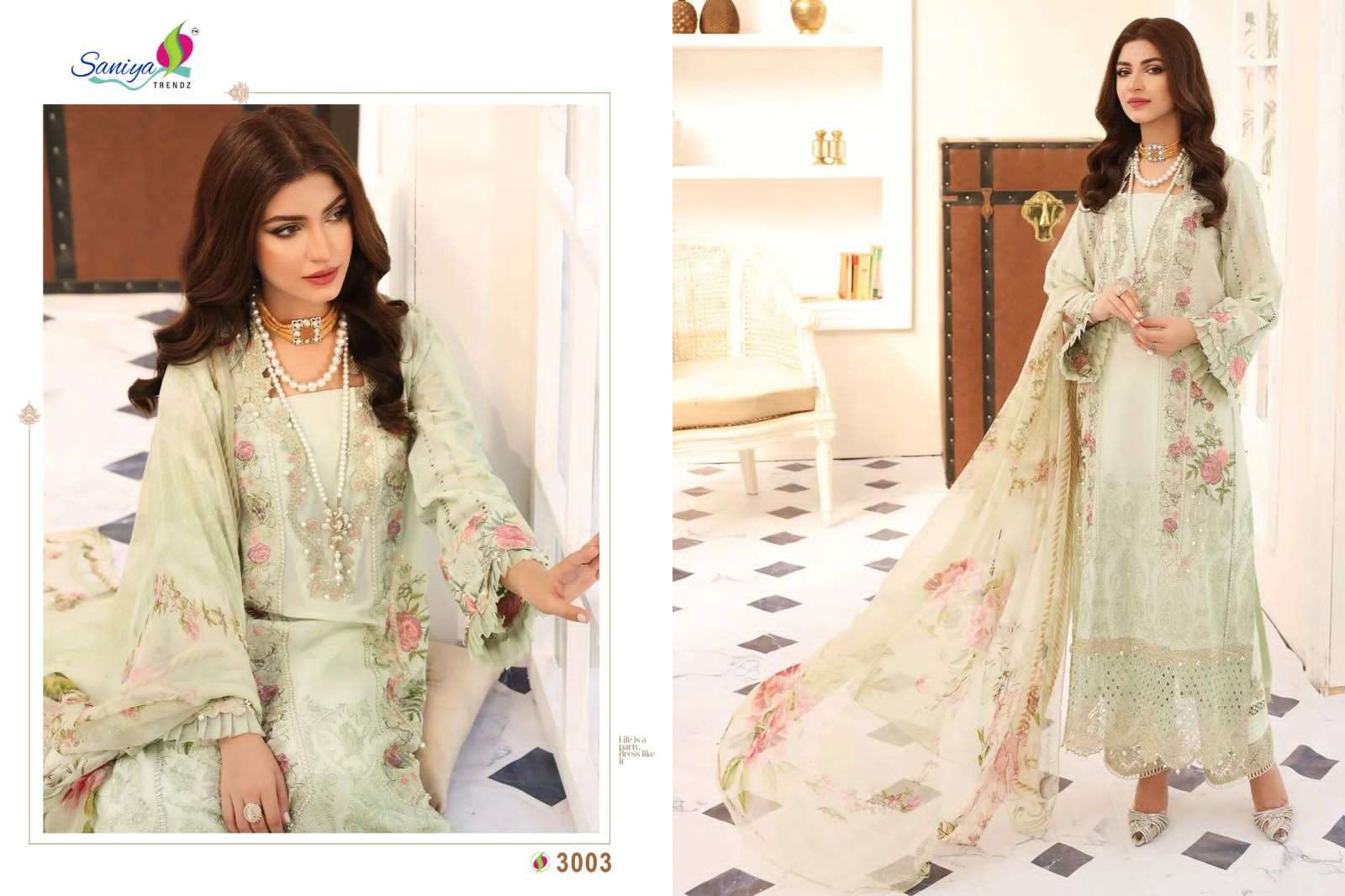 Maria.B. Vol-7 By Saniya Trendz 3001 To 3004 Series Beautiful Pakistani Suits Colorful Stylish Fancy Casual Wear & Ethnic Wear Cambric Cotton Dresses At Wholesale Price