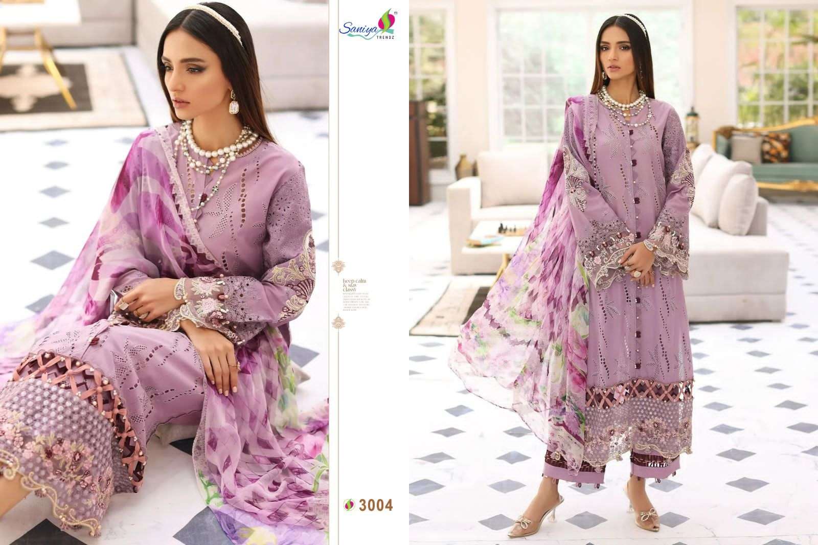 Maria.B. Vol-7 By Saniya Trendz 3001 To 3004 Series Beautiful Pakistani Suits Colorful Stylish Fancy Casual Wear & Ethnic Wear Cambric Cotton Dresses At Wholesale Price